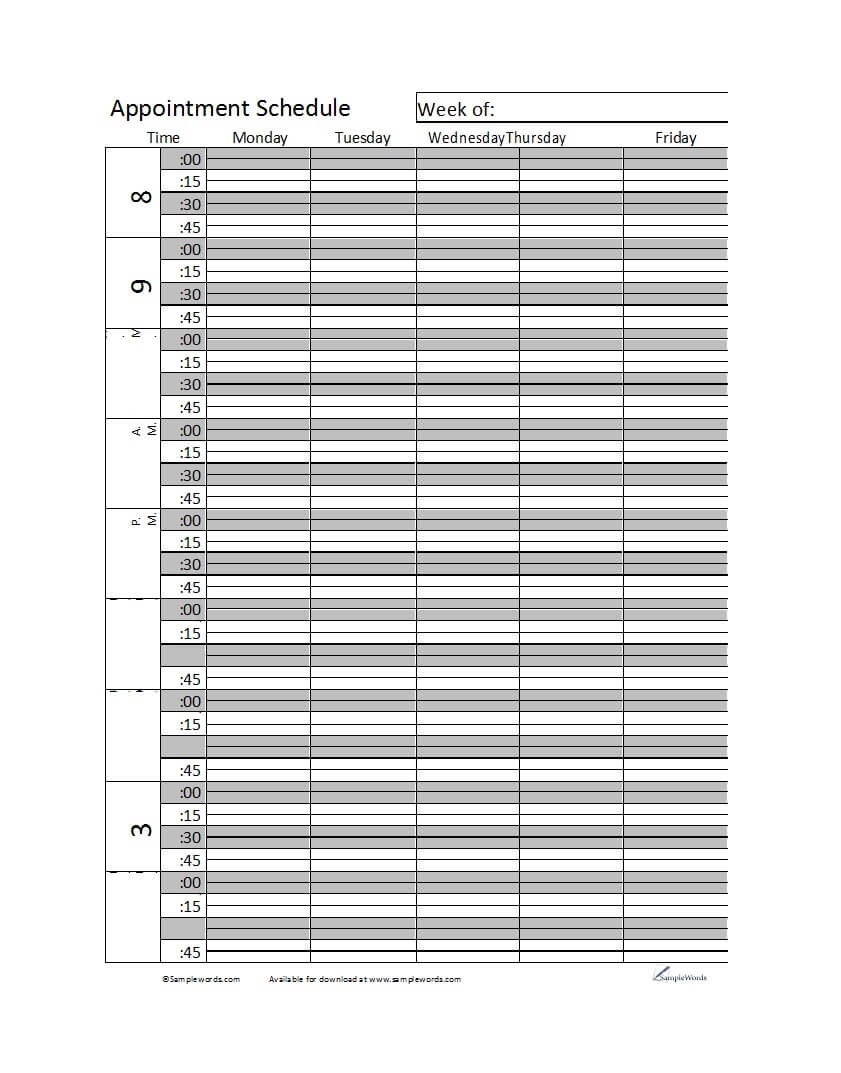 45 Printable Appointment Schedule Templates [& Appointment With Regard To Appointment Sheet Template Word