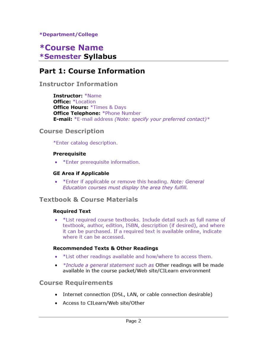 47 Editable Syllabus Templates (Course Syllabus) ᐅ Template Lab Regarding Blank Syllabus Template