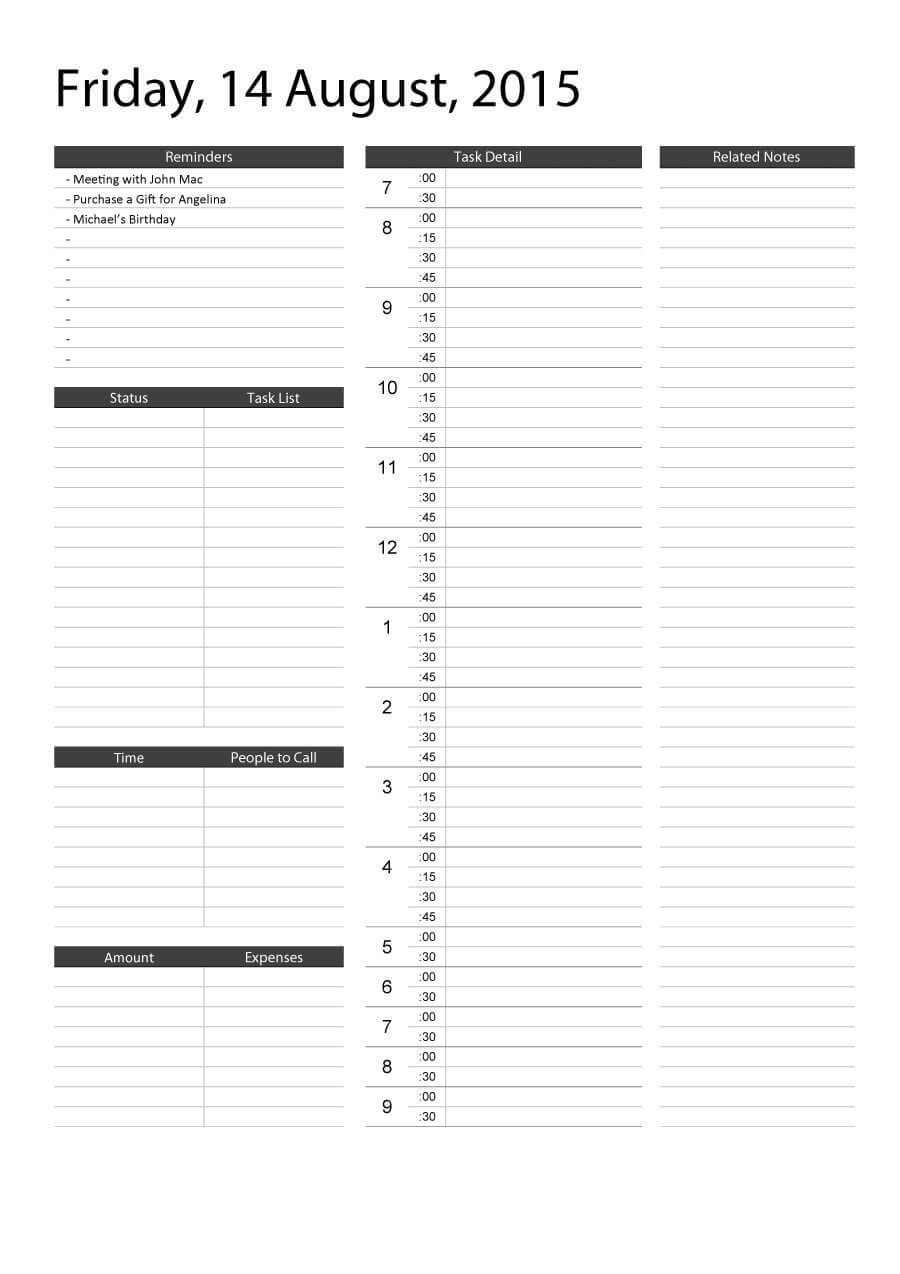 47 Printable Daily Planner Templates (Free In Word/excel/pdf) With Printable Blank Daily Schedule Template