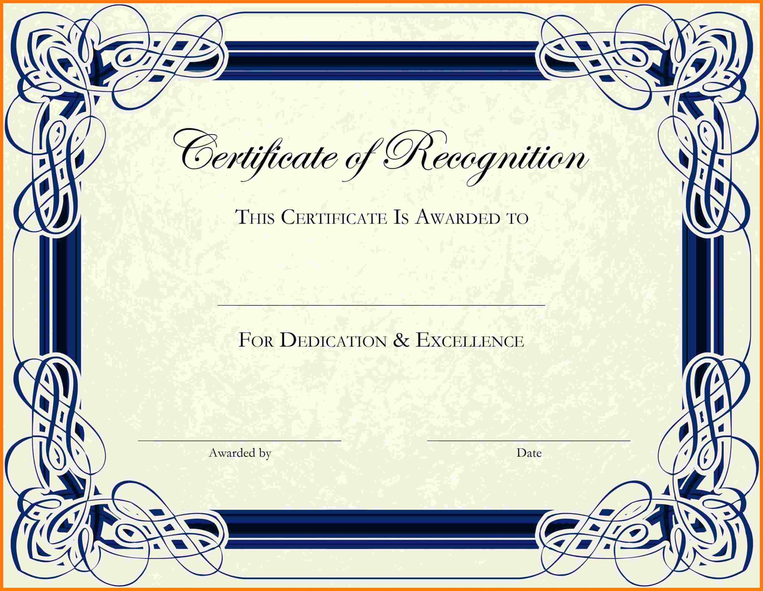 5+ Free Sample Certificate Of Recognition Template | Marlows Intended For Employee Recognition Certificates Templates Free