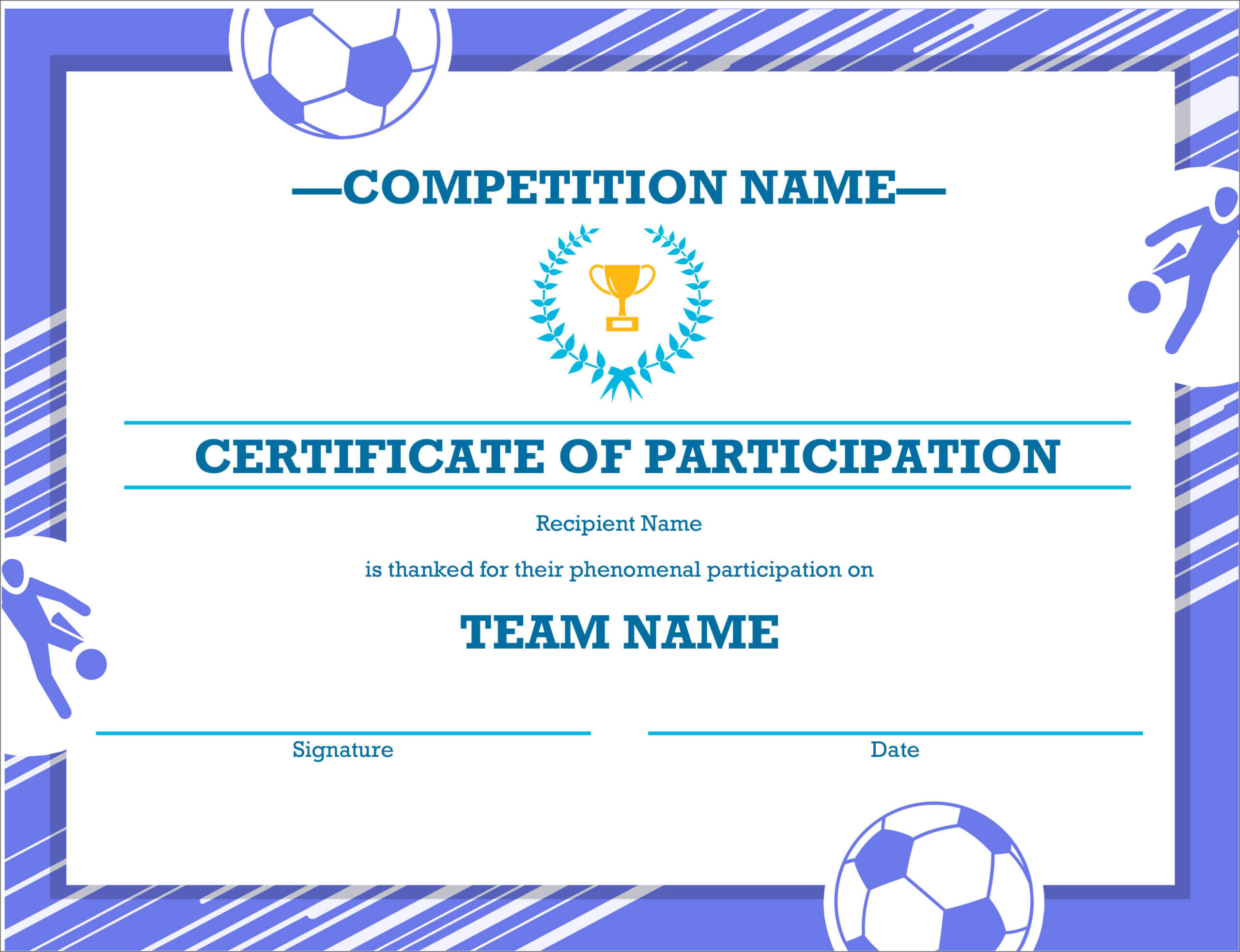 50 Free Creative Blank Certificate Templates In Psd Regarding Soccer Certificate Template Free