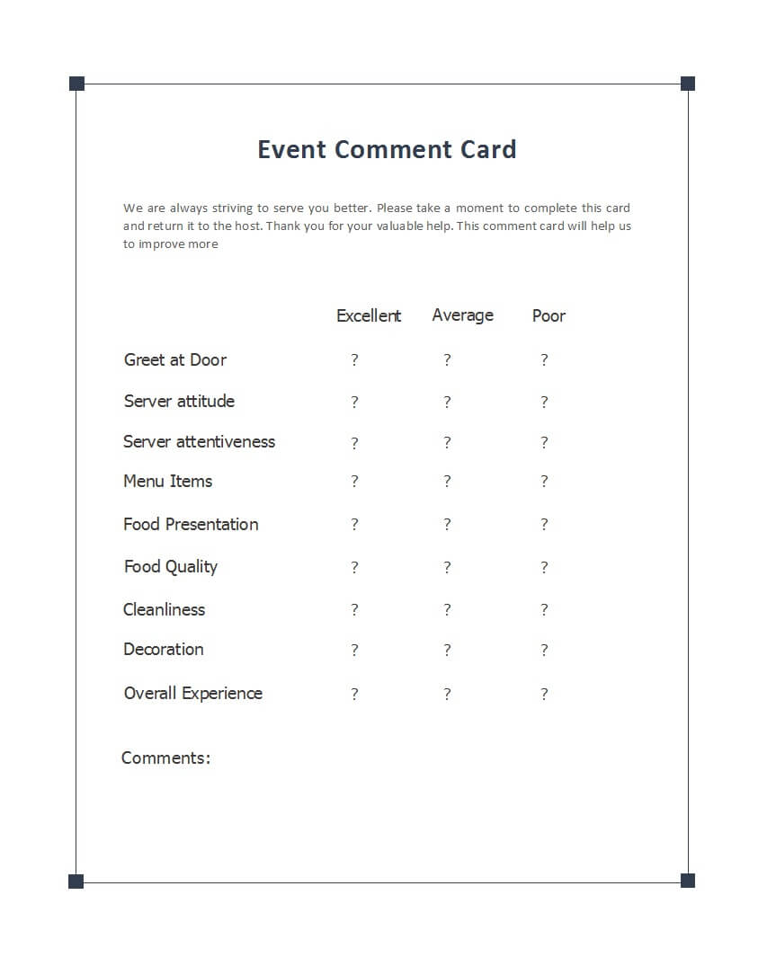 50 Printable Comment Card & Feedback Form Templates ᐅ With Survey Card Template