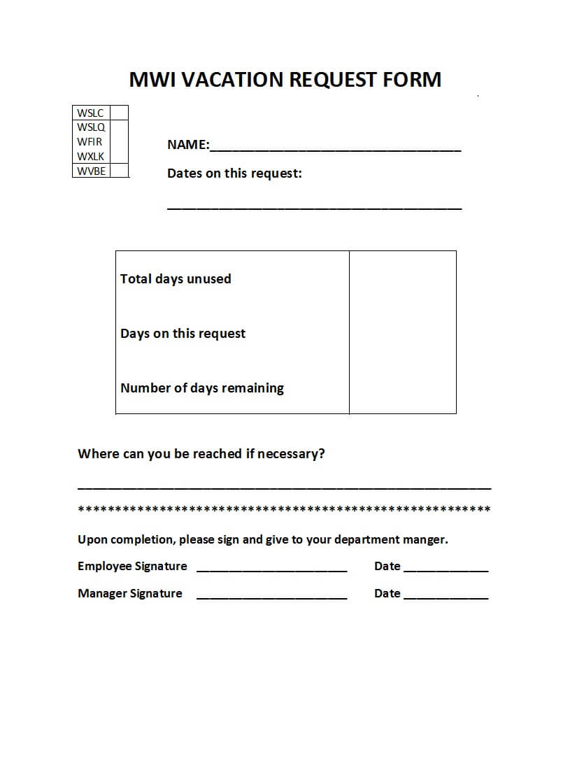 50 Professional Employee Vacation Request Forms [Word] ᐅ Pertaining To Travel Request Form Template Word