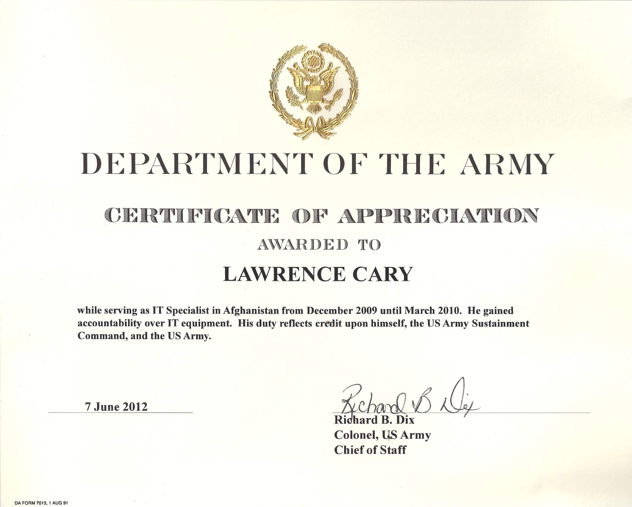 6+ Army Appreciation Certificate Templates – Pdf, Docx Regarding Formal Certificate Of Appreciation Template