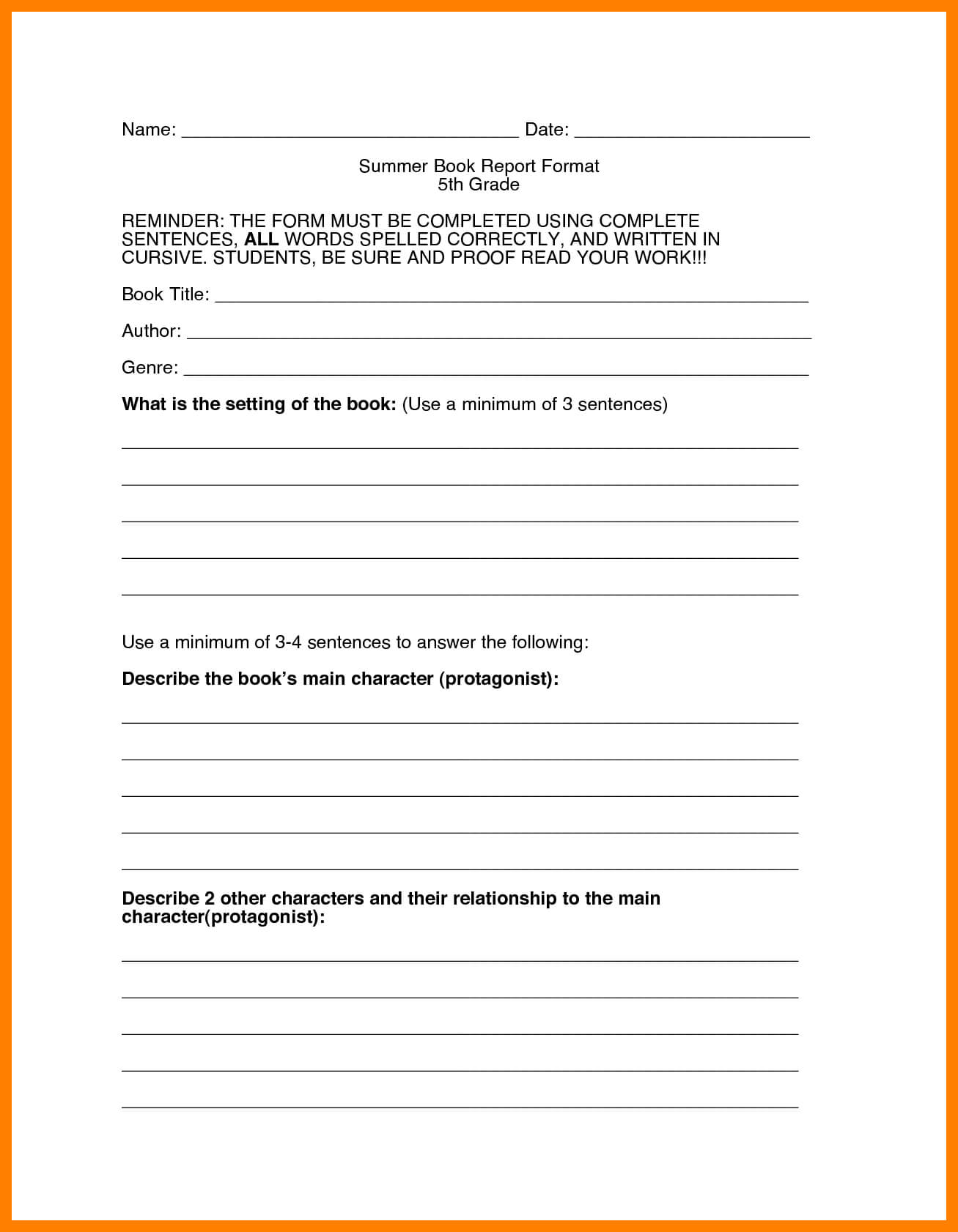 7+ 5Th Grade Book Reports | Time Table Chart In Book Report Template 5Th Grade