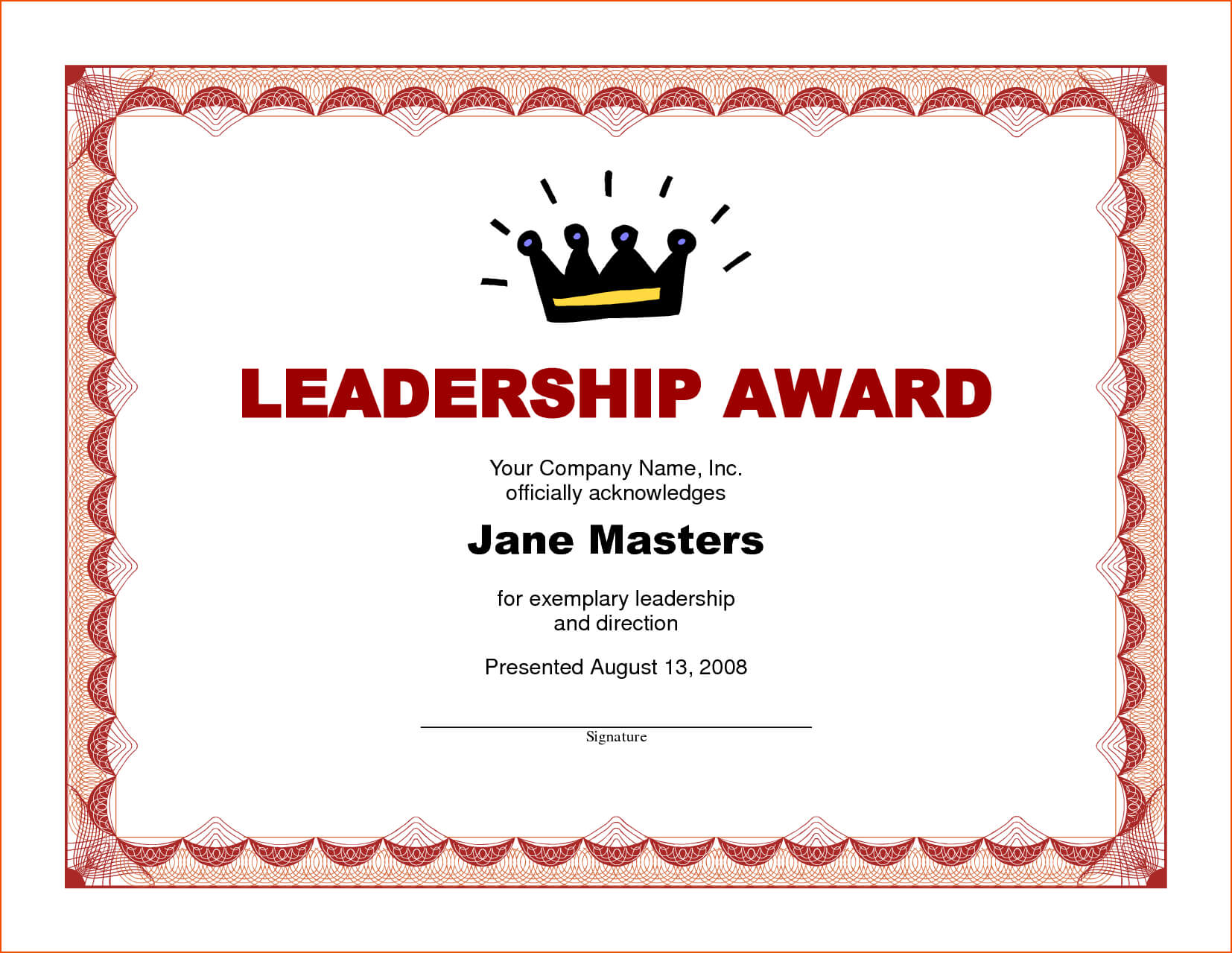 8+ Award Certificate Template Word - Bookletemplate For Leadership Award Certificate Template