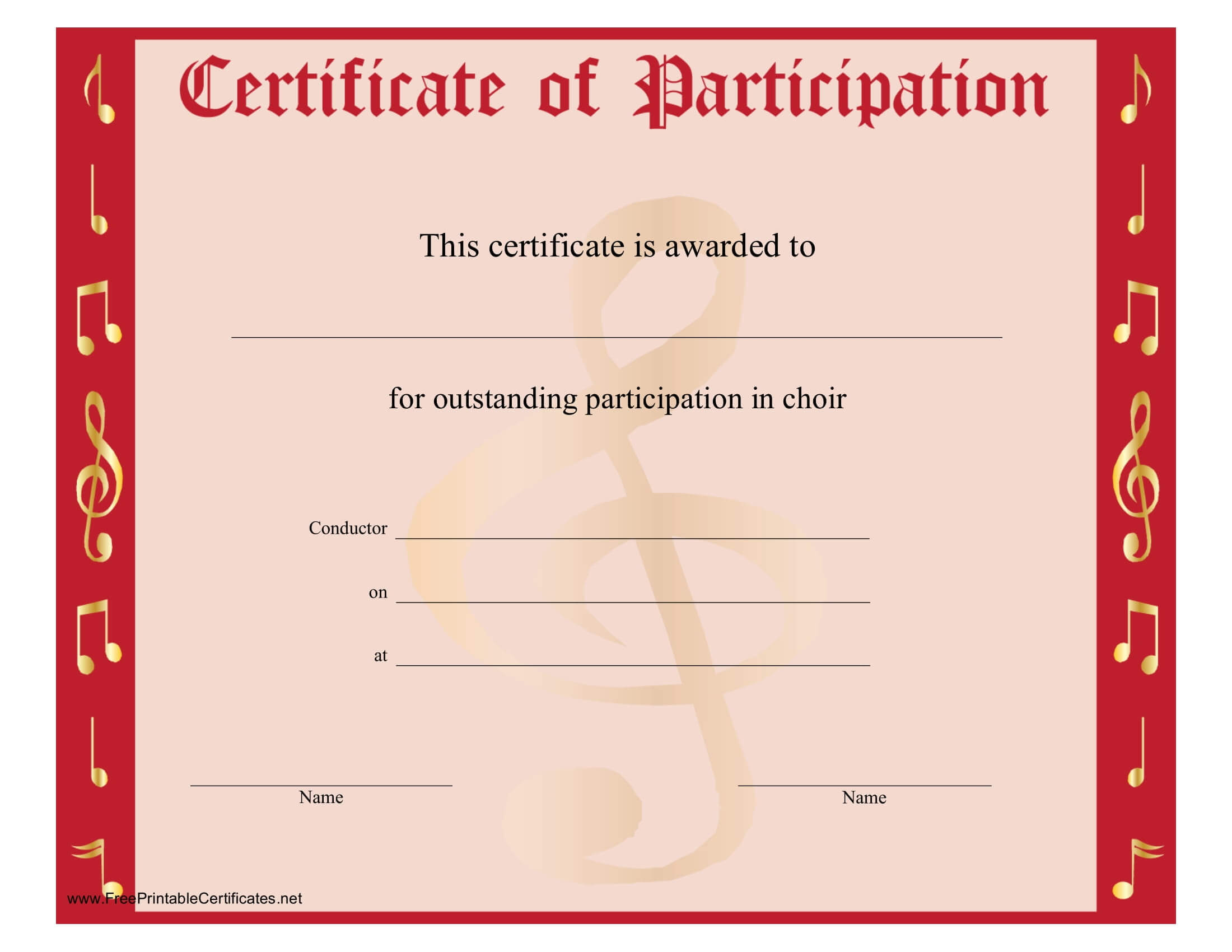 8+ Free Choir Certificate Of Participation Templates – Pdf In Certificate Of Participation Template Pdf
