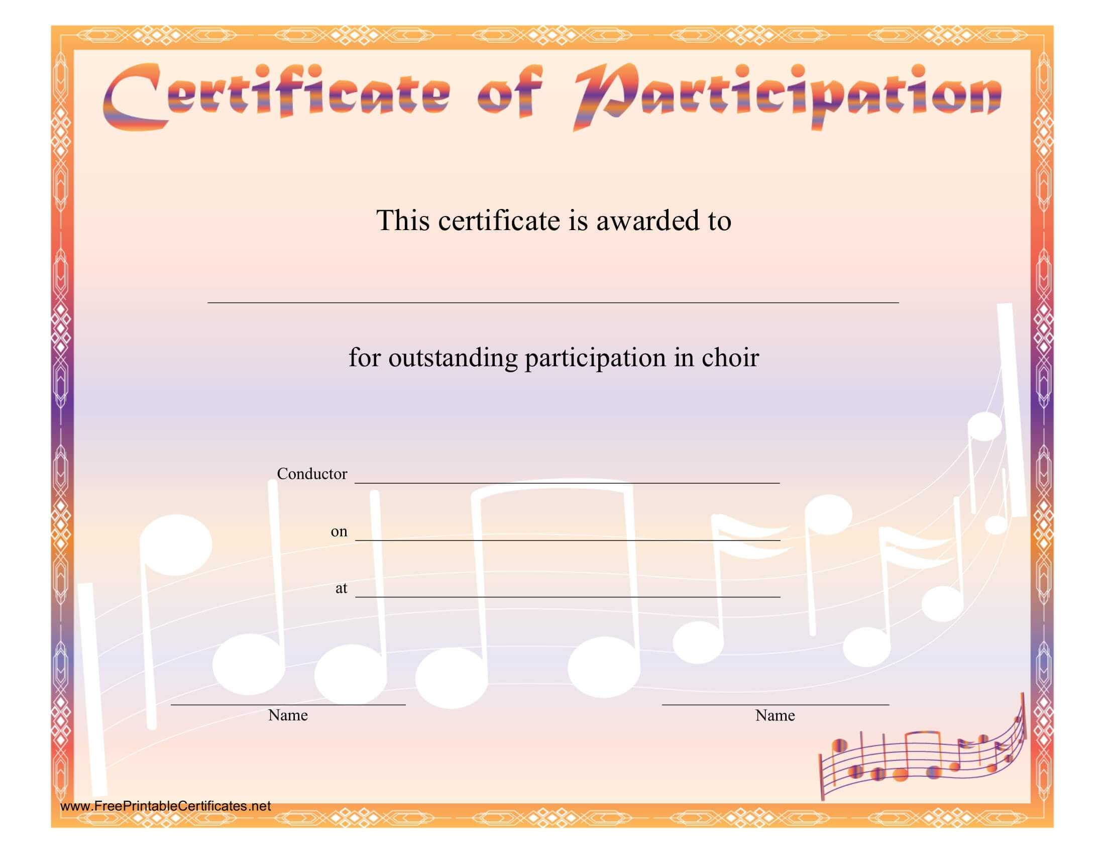 8+ Free Choir Certificate Of Participation Templates - Pdf With Regard To Choir Certificate Template