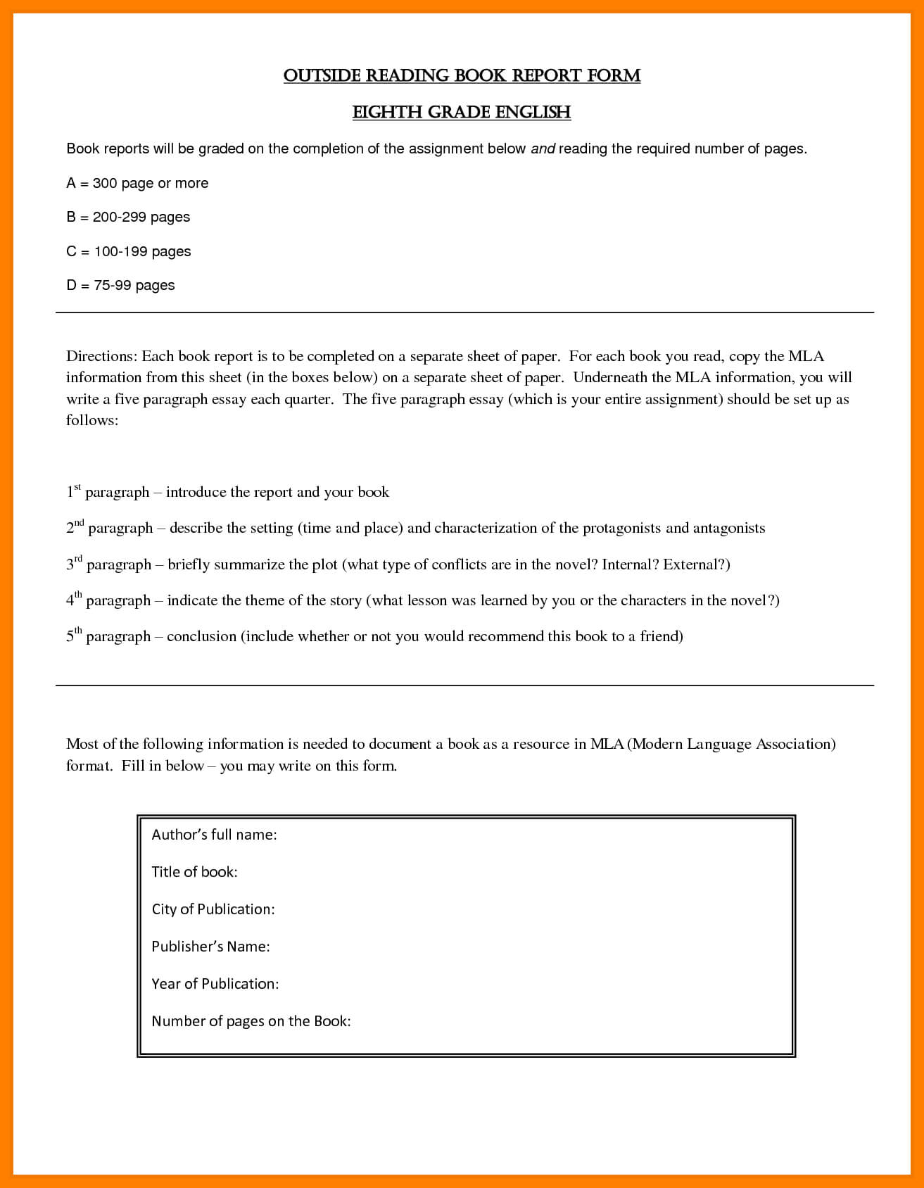 8+ Free Sample Book Reports | Shrewd Investment Intended For School Report Template Free