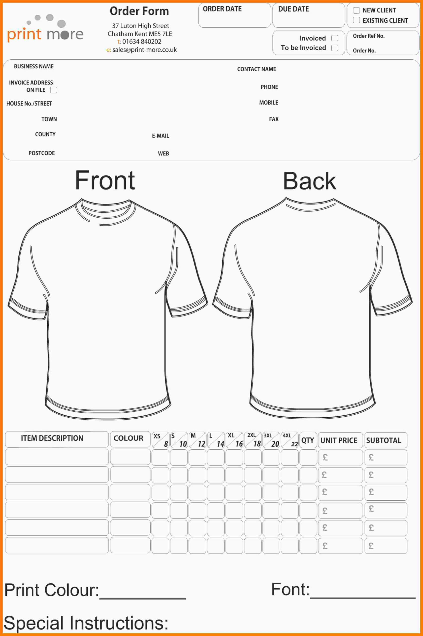 8+ Free T Shirt Order Form Template Word | Marlows Jewellers Pertaining To Blank T Shirt Order Form Template