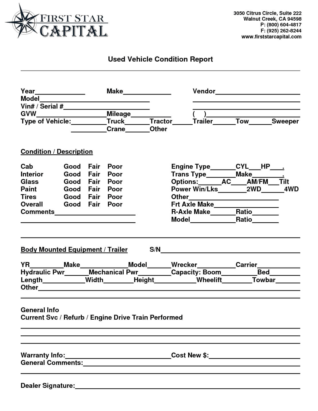8+ Vehicle Condition Report Templates – Word Excel Fomats For Truck Condition Report Template