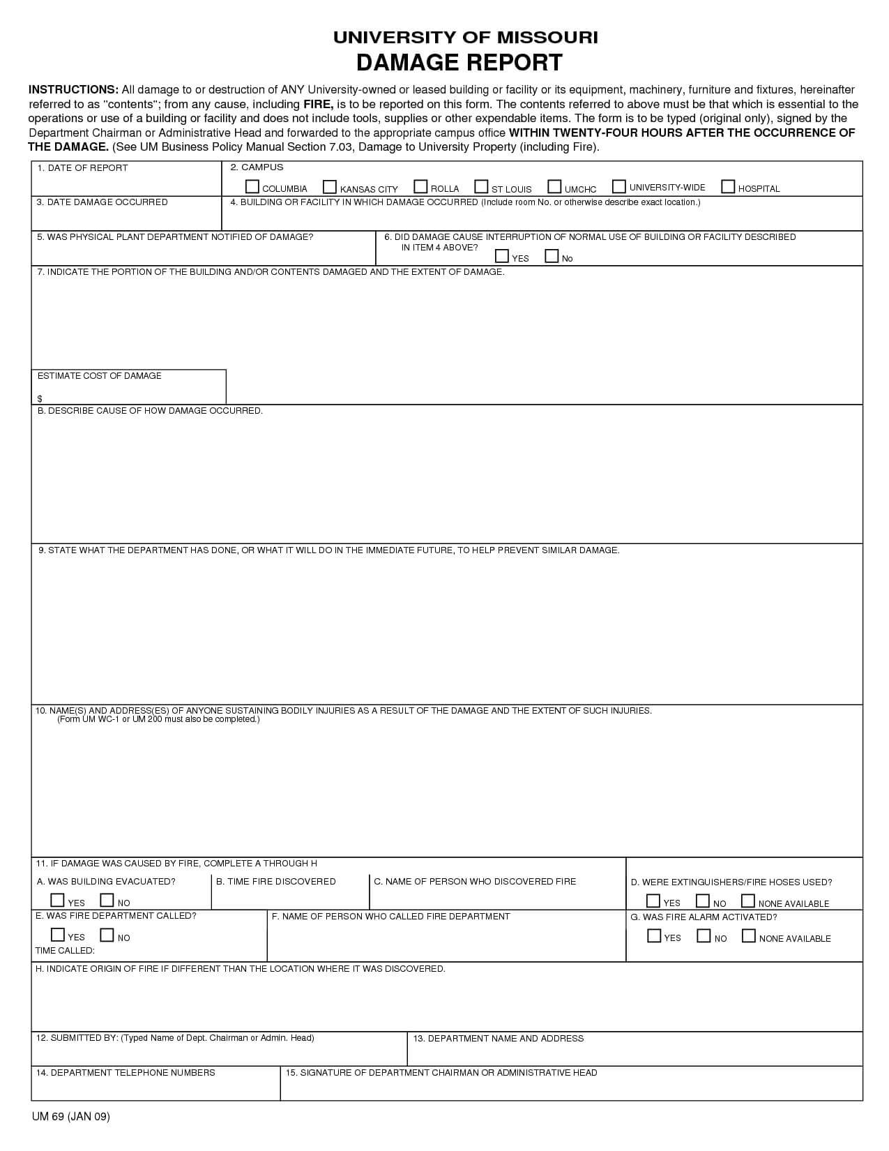 9+ Damage Report Example – Pdf | Examples Pertaining To Equipment Fault Report Template