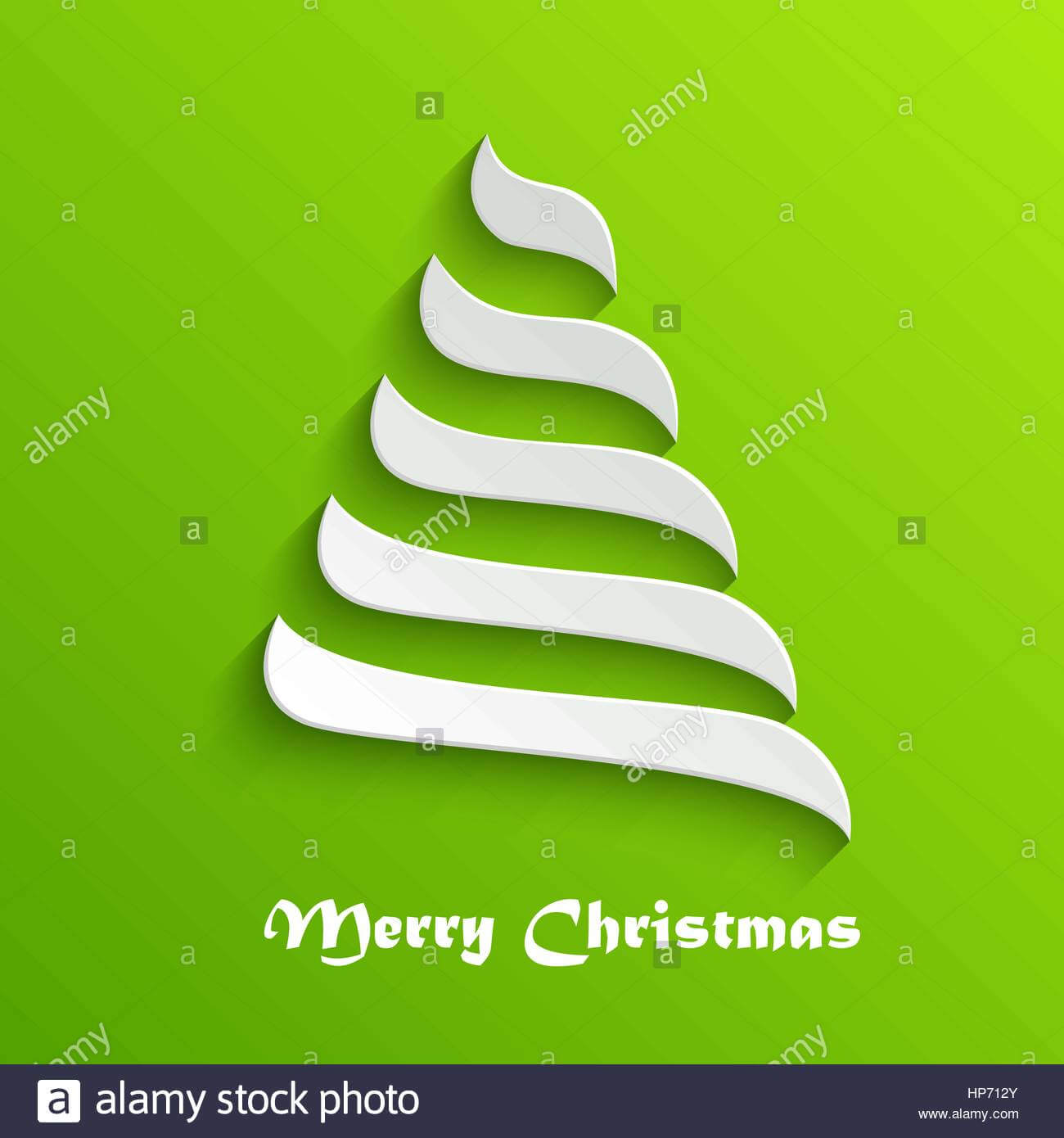 Abstract Modern 3D White Christmas Tree On Green Background Pertaining To 3D Christmas Tree Card Template