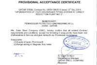 Acceptance Certificate Template ] - 10 Sample Printable throughout Certificate Of Acceptance Template