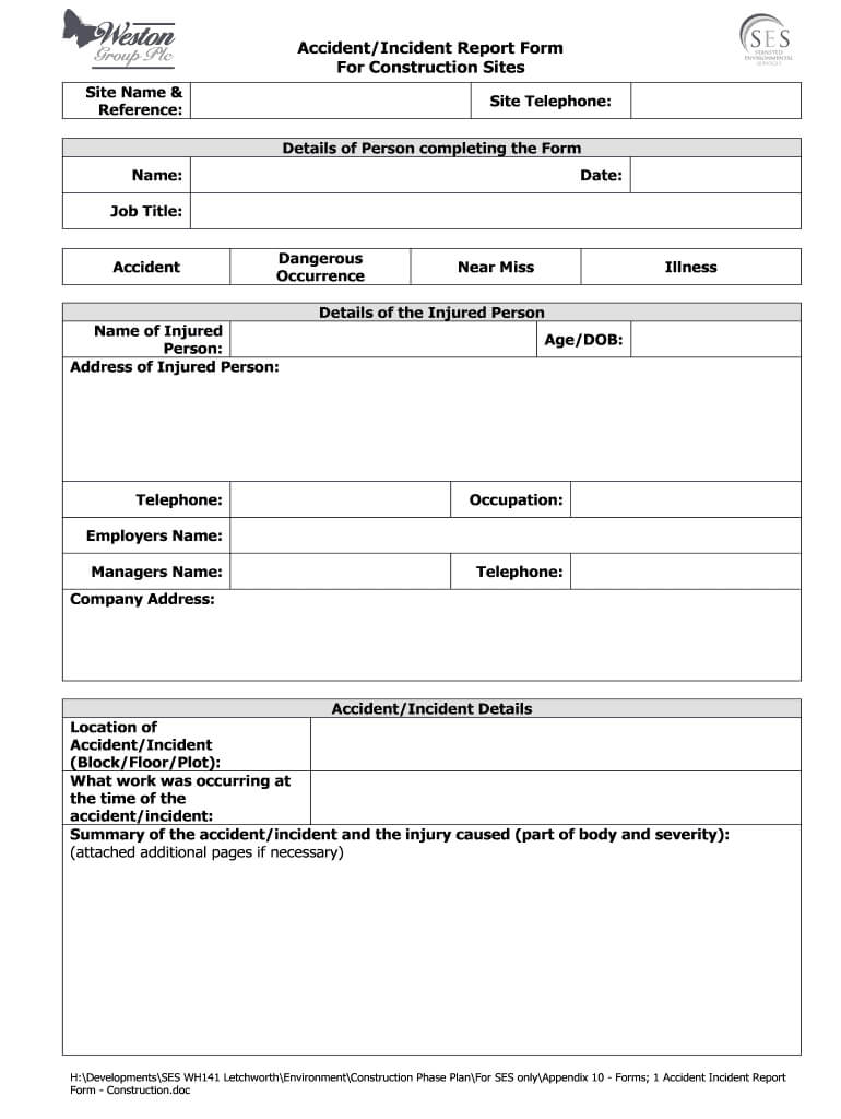 Accident Report Form – Fill Online, Printable, Fillable Throughout Construction Accident Report Template