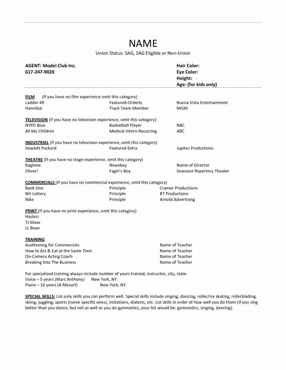 Acting Resume Template For Microsoft Word Luxury Actor Pertaining To Theatrical Resume Template Word
