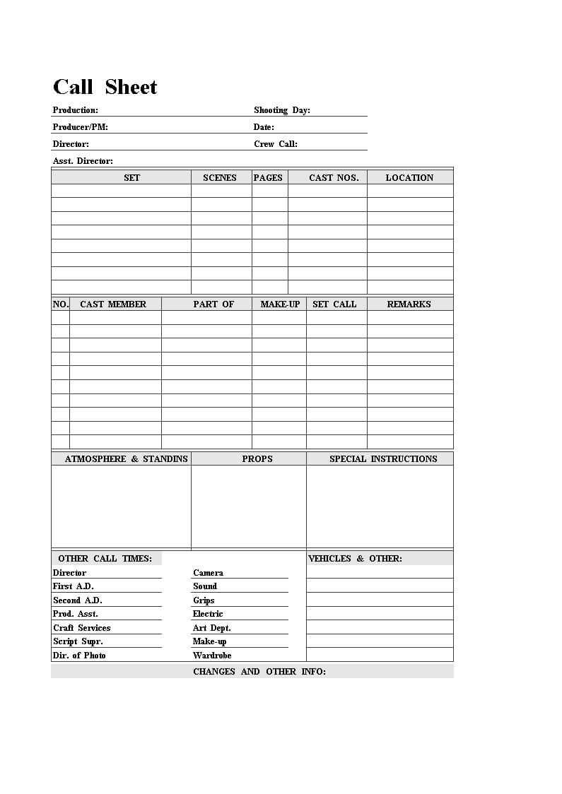 Actor Call Sheet | Templates At Allbusinesstemplates Within Blank Call Sheet Template
