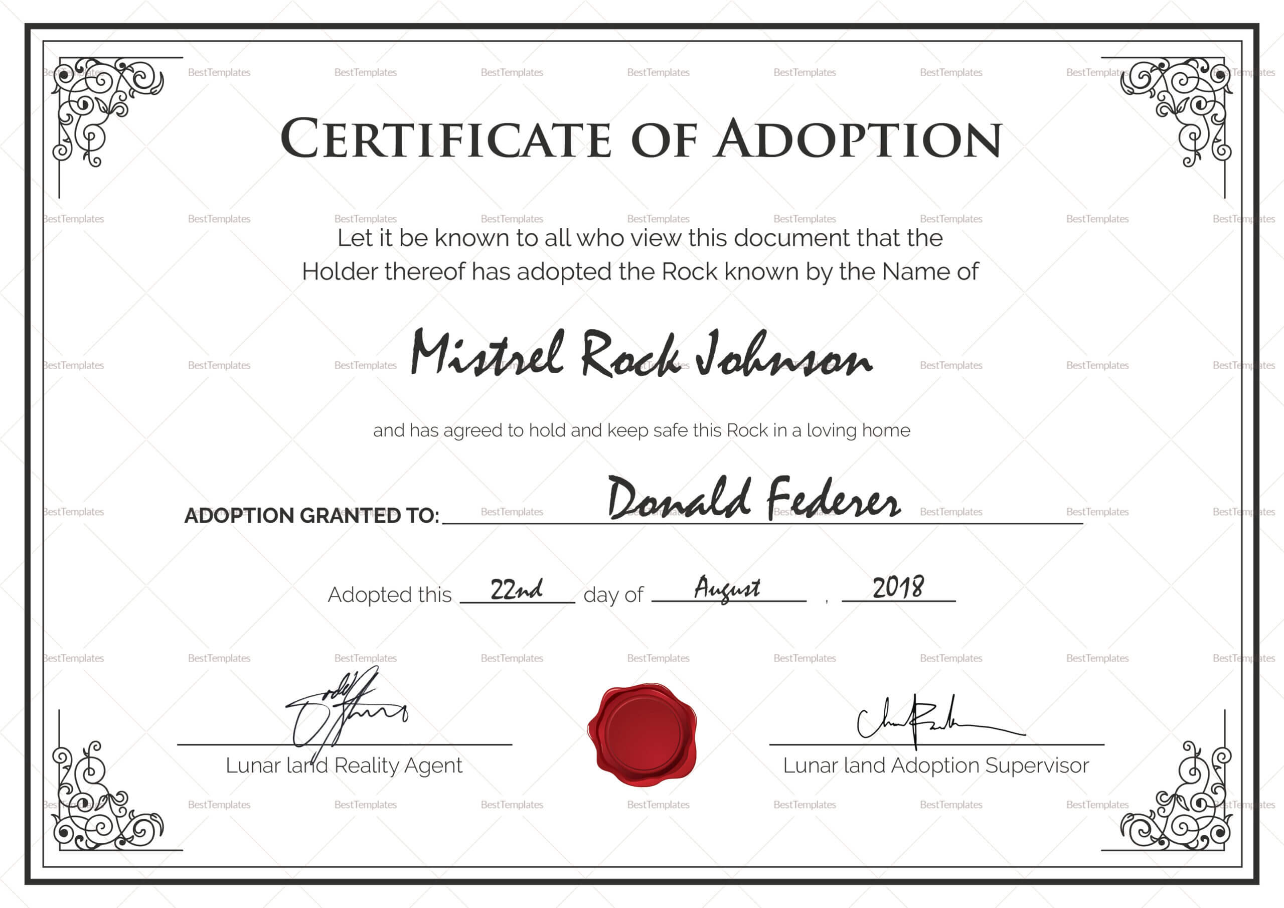 Adoption Certificate Template – Zohre.horizonconsulting.co Inside Pet Adoption Certificate Template