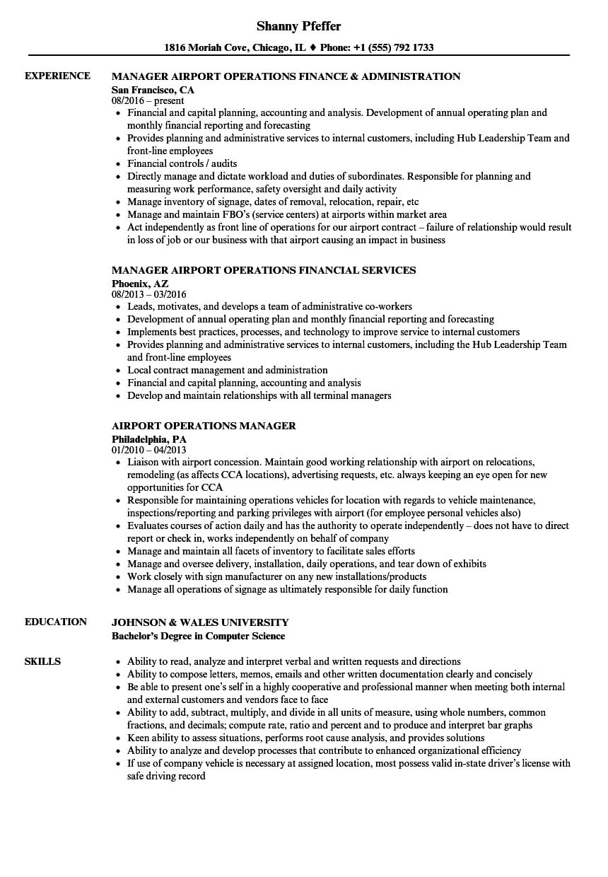 Airport Operations Manager Resume Samples | Velvet Jobs With Regard To Operations Manager Report Template