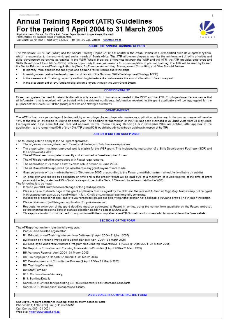 Annual Training Report (Atr) Guidelines | Templates At In Training Report Template Format