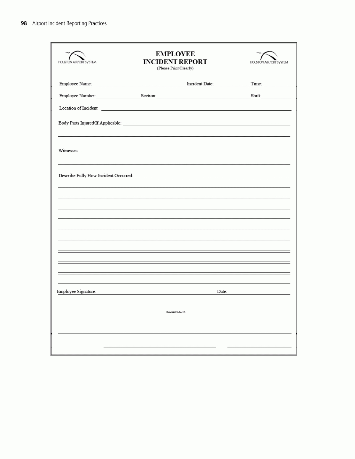 Appendix H - Sample Employee Incident Report Form | Airport With Regard To Customer Incident Report Form Template