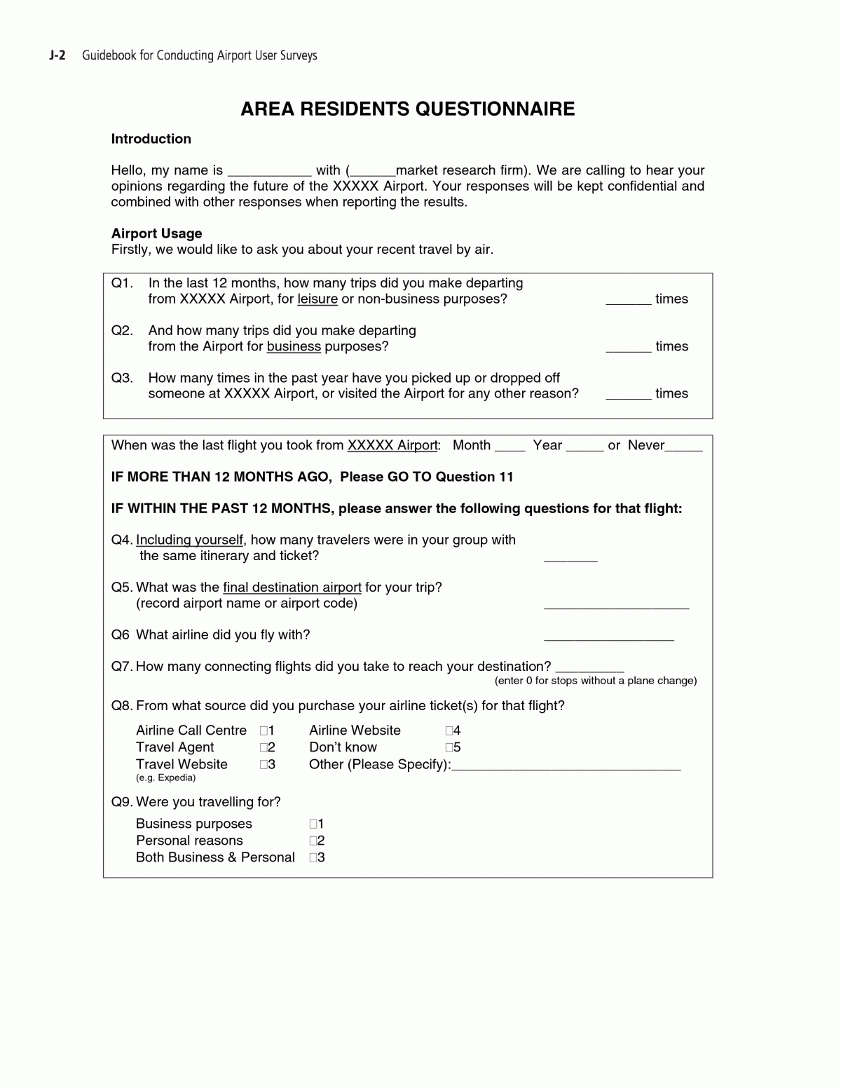 Appendix J – Sample Questionnaire For Area Residents Surveys Pertaining To Questionnaire Design Template Word
