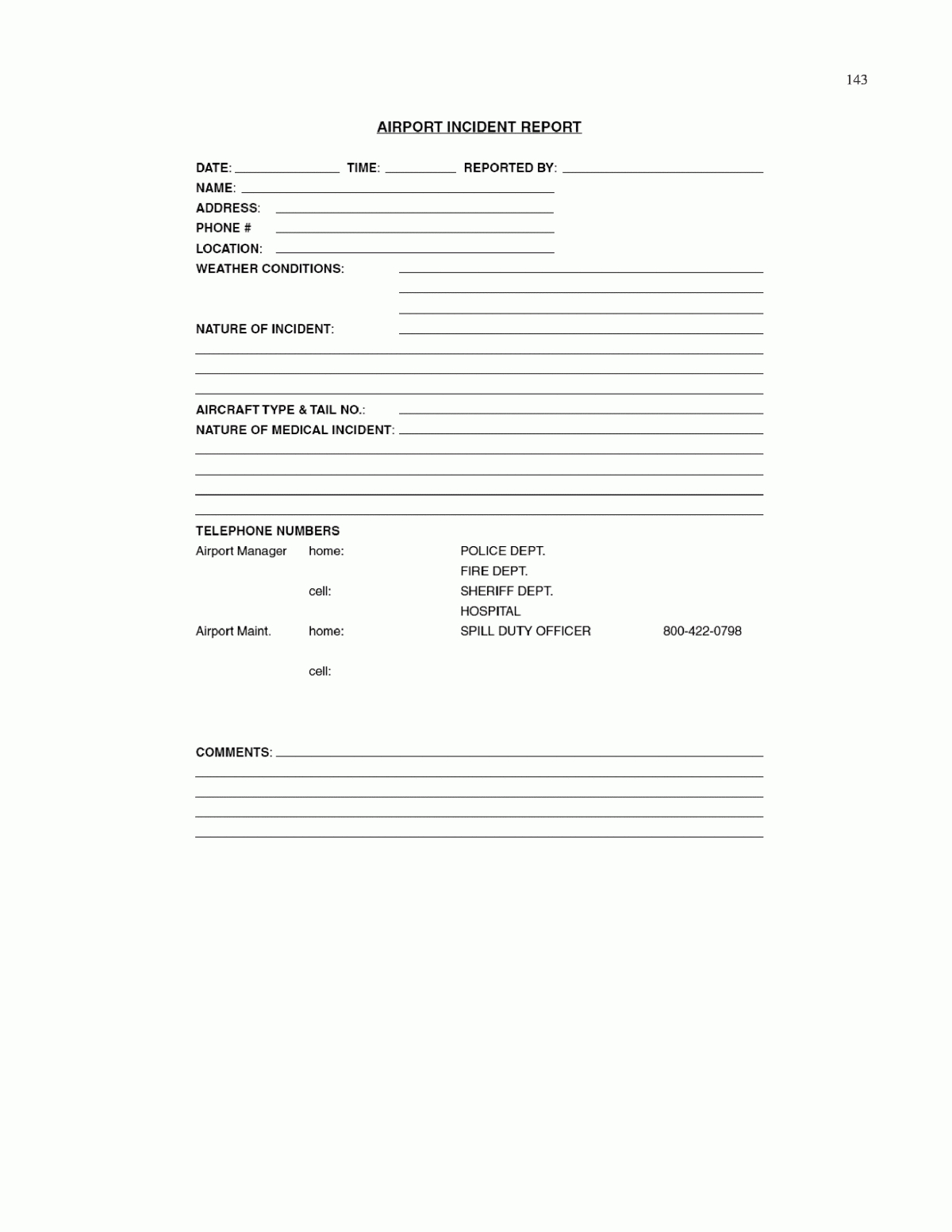 Appendix M – Sample Airport Incident Report Form For Spill In Customer Incident Report Form Template