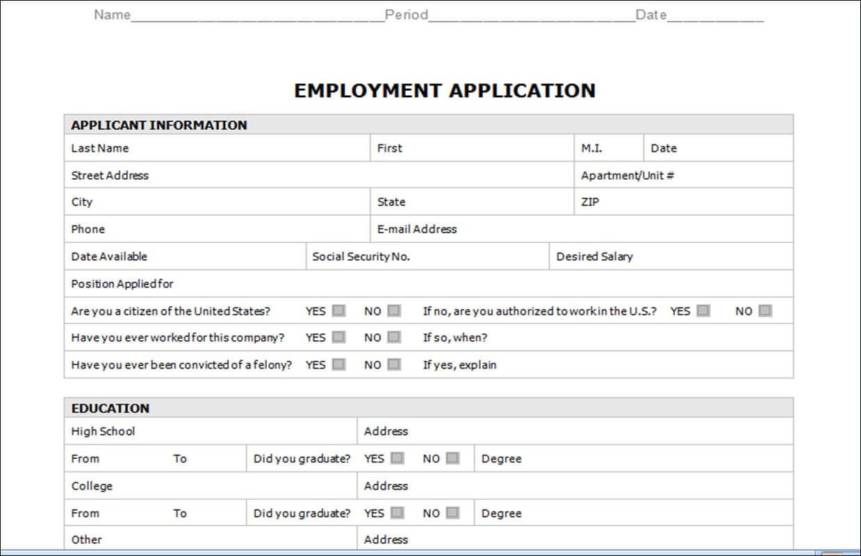 Application Templates Word – Zohre.horizonconsulting.co For Employment Application Template Microsoft Word