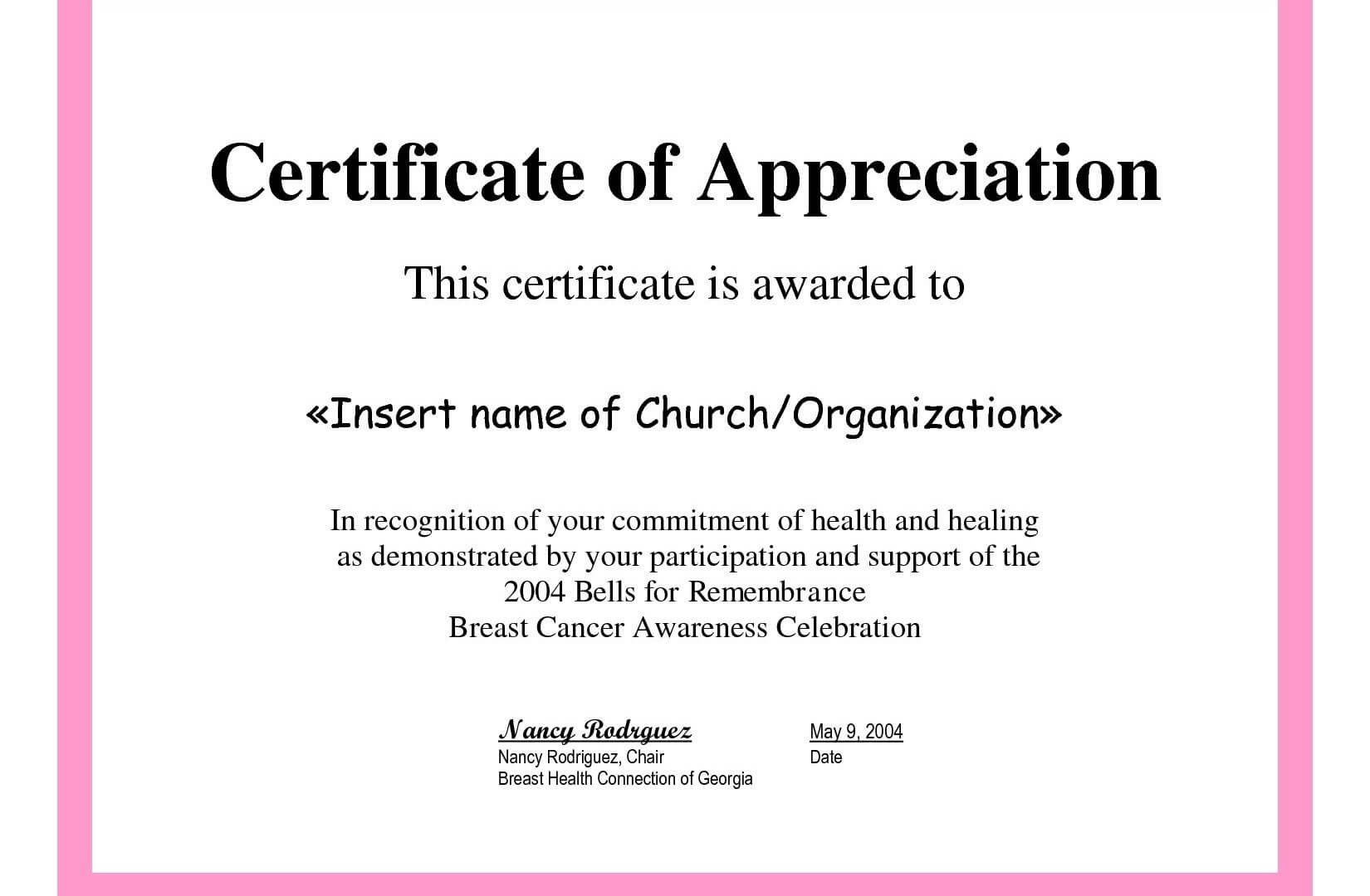 Appreciation Certificates Wording Church Certificate With Volunteer Certificate Template