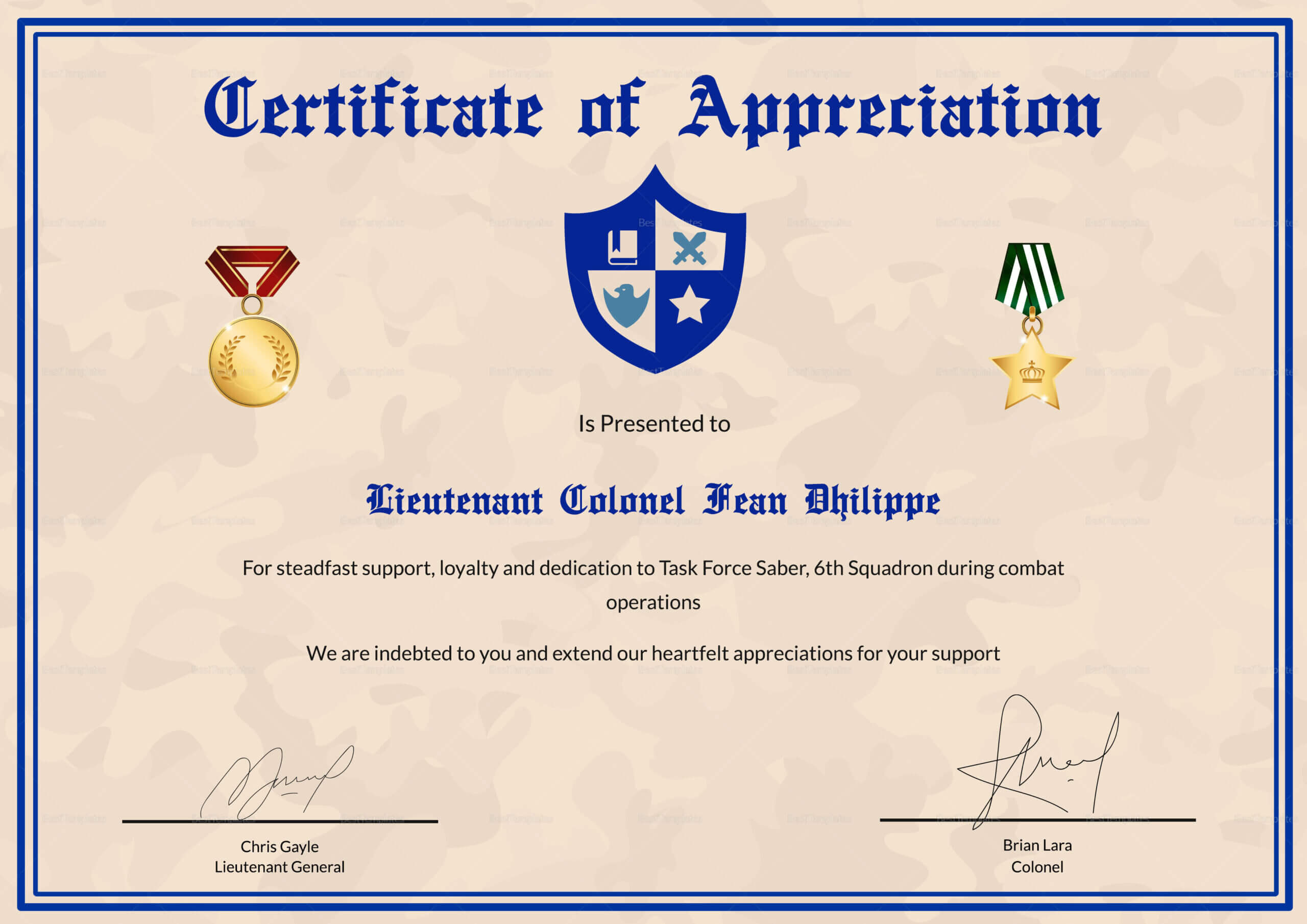 Army Certificate Of Appreciation Template Intended For Army Certificate Of Appreciation Template