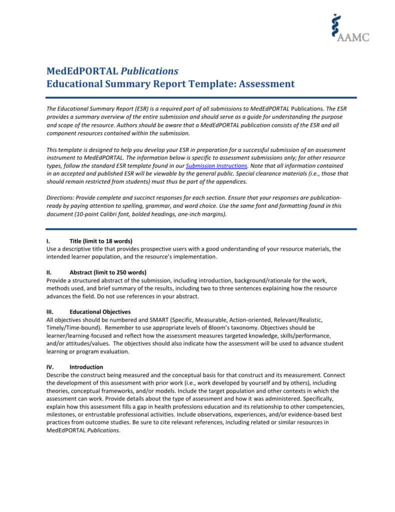 Assessment – Mededportal Throughout Evaluation Summary Report Template