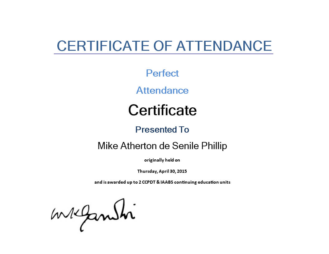 Attendance Certificate Sample | Templates At Regarding Attendance Certificate Template Word