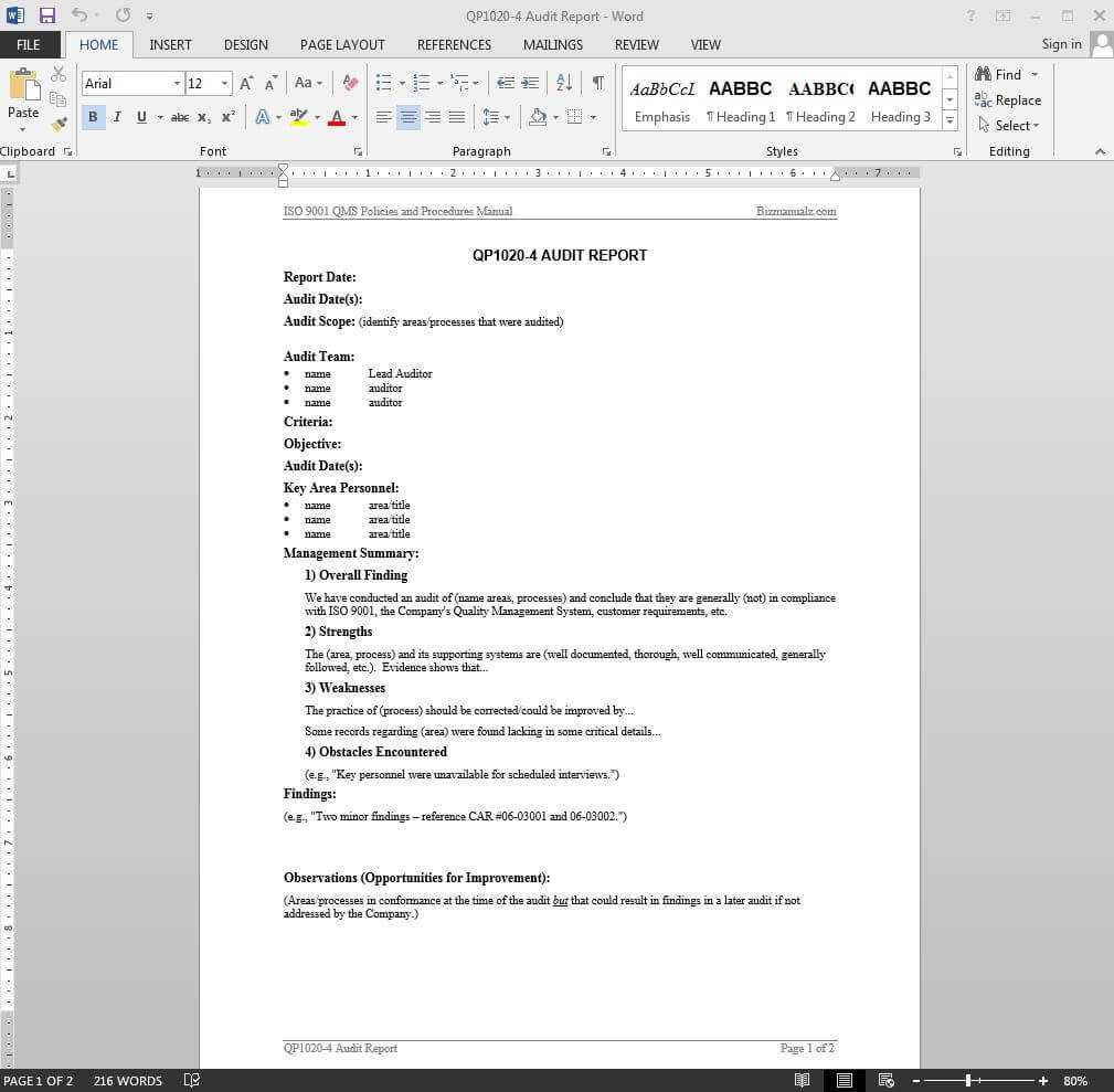 Audit Report Iso Template | Qp1020 4 Within Internal Audit Report Template Iso 9001