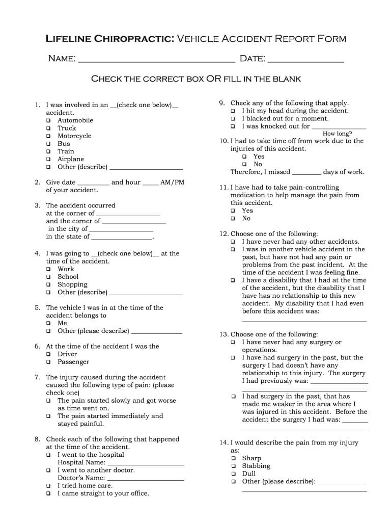 Auto Accident Questionnaire Form For Chiropractic – Fill Inside Chiropractic X Ray Report Template