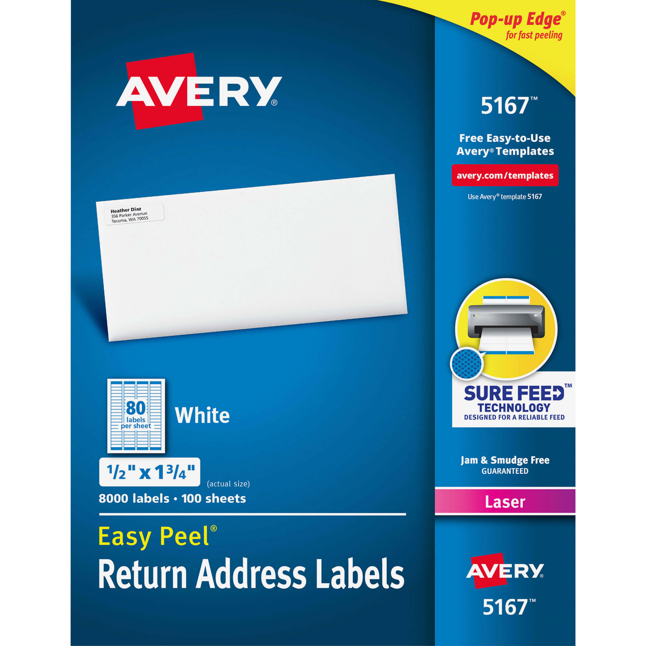 Avery® Easy Peel(R) Return Address Labels, Sure Feed(Tm) Technology,  Permanent Adhesive, 1/2" X 1 3/4", 8,000 Labels (5167) – Permanent Adhesive  – Regarding 8 Labels Per Sheet Template Word