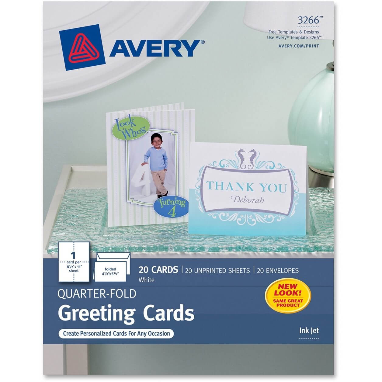 Avery Quarter Fold Card 4 1/4"x5 1/2" 20 Cards/env White 03266 Inside Quarter Fold Greeting Card Template