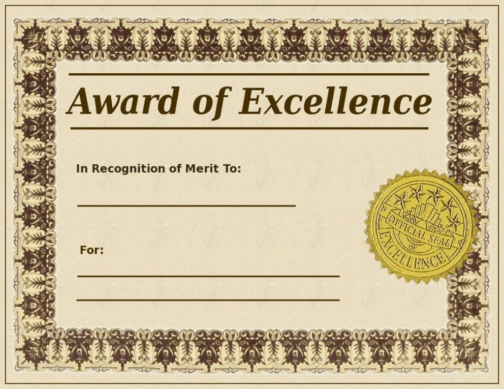 Award Of Excellence Certificate Template Sample Templates Intended For Award Of Excellence Certificate Template