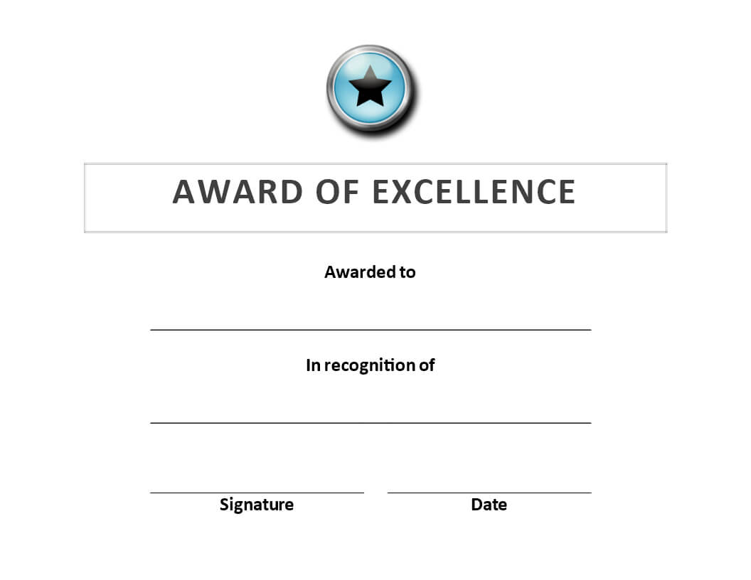 Award Of Excellence Certificate | Templates At With Certificate Of Appearance Template