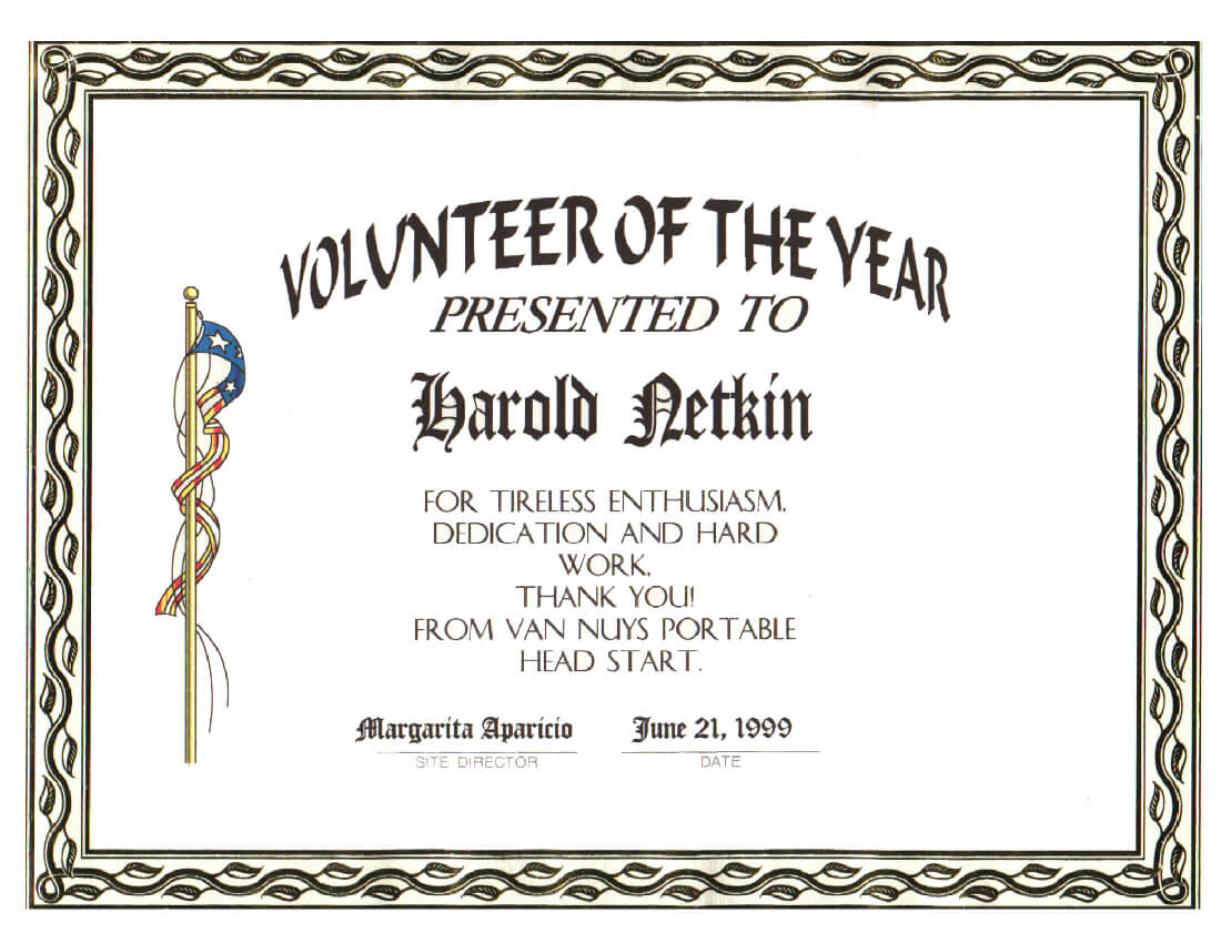 Award Within Volunteer Of The Year Certificate Template
