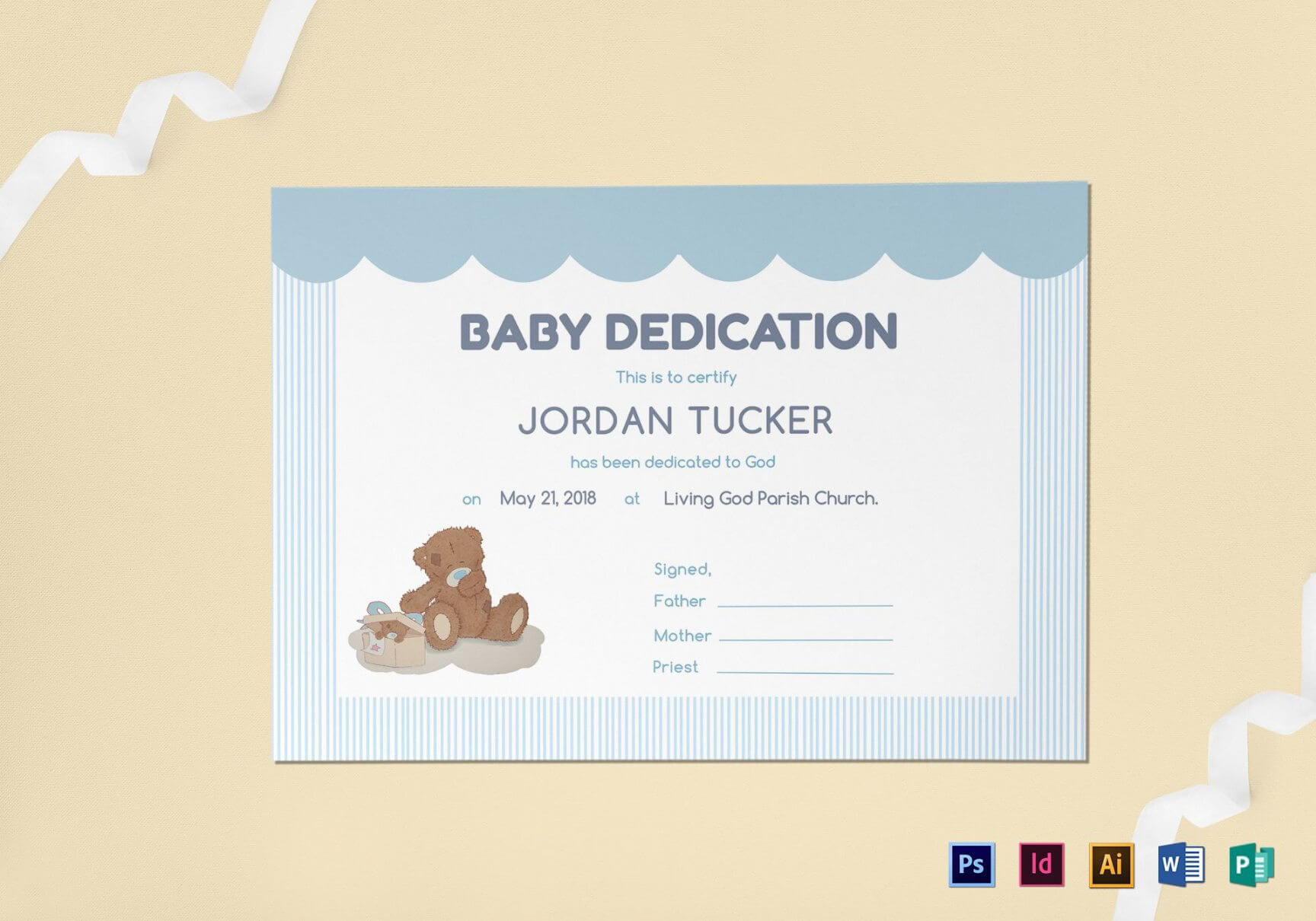 Baby Dedication Certificate Template Koranstickenco Baby Regarding Baby Christening Certificate Template