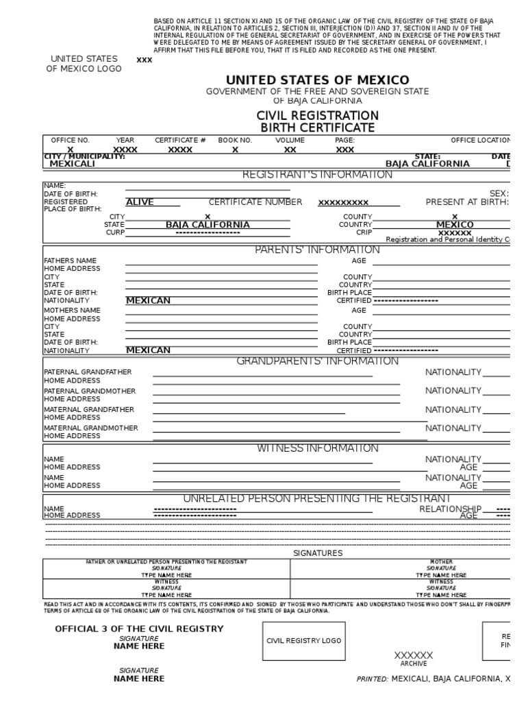 Baja California Birth Certificate Translation – Docshare.tips Regarding Mexican Birth Certificate Translation Template