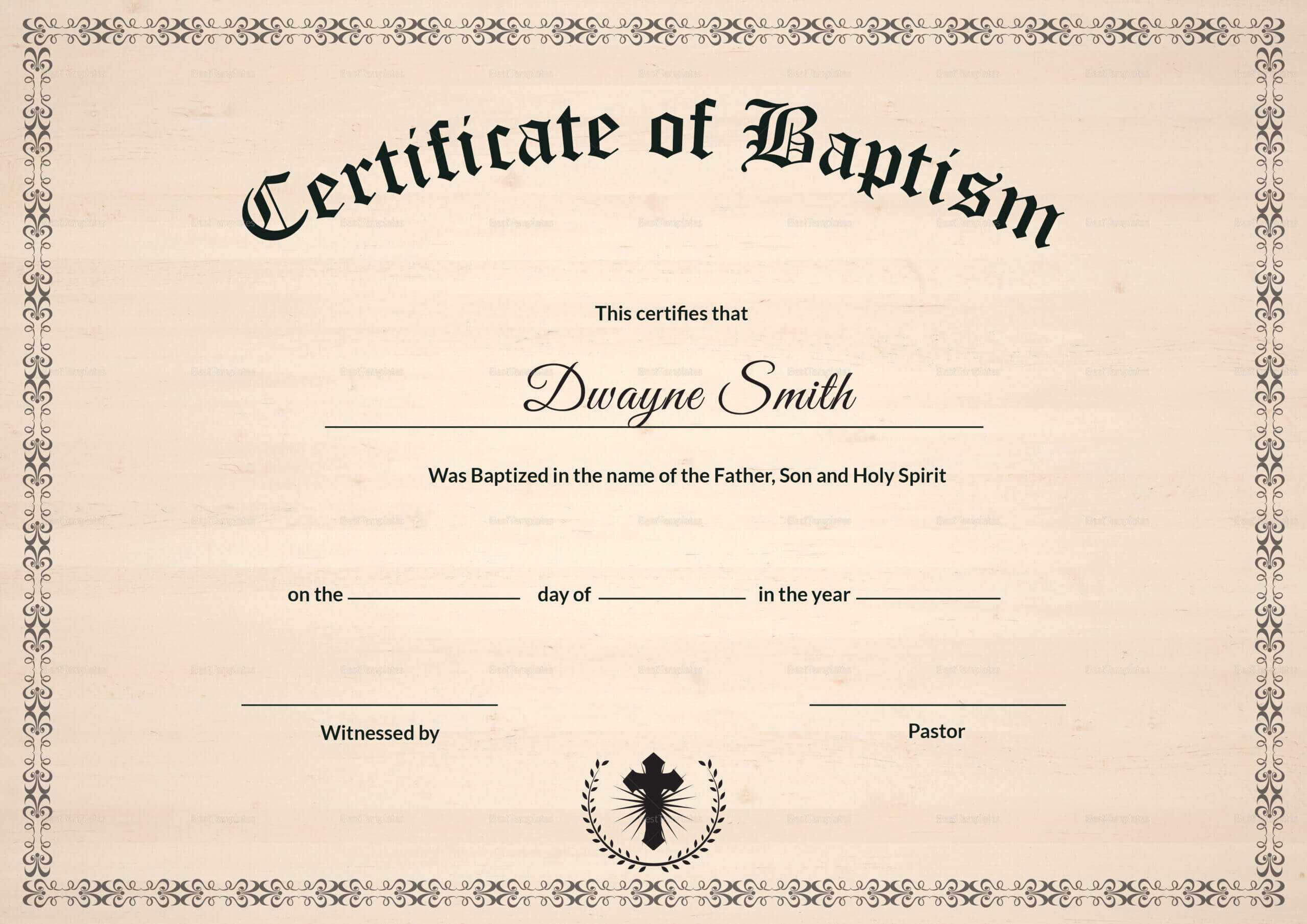 Baptism Certificate Template In Baptism Certificate Template Word