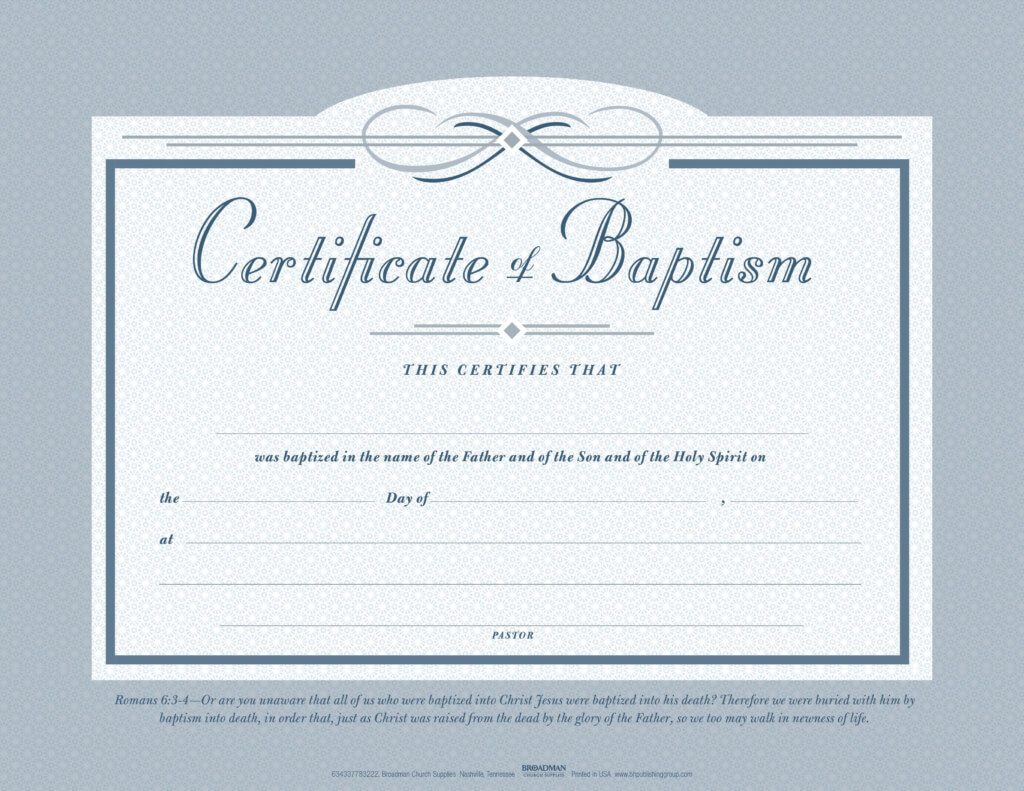Baptism Flat Certificate (Pkg 6) – B&h Publishing Inside Christian Baptism Certificate Template