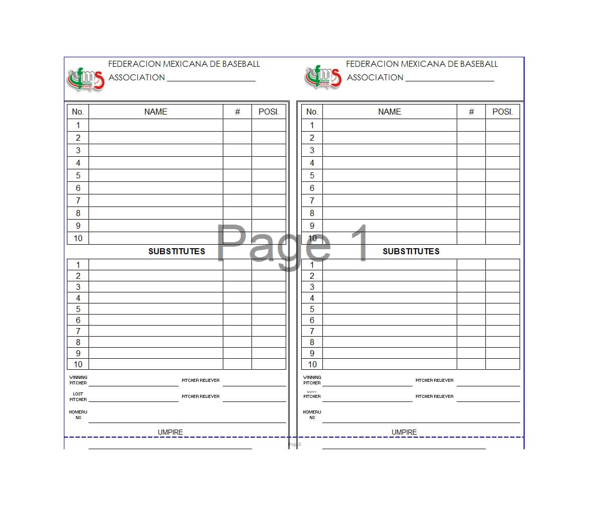 Baseball Lineup Template Free Fielding Card Pdf Printable Inside Template For Cards In Word