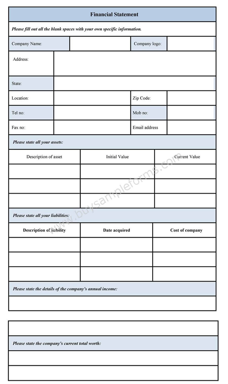 Basic Financial Statement Template. Statement Of Activities With Blank Personal Financial Statement Template