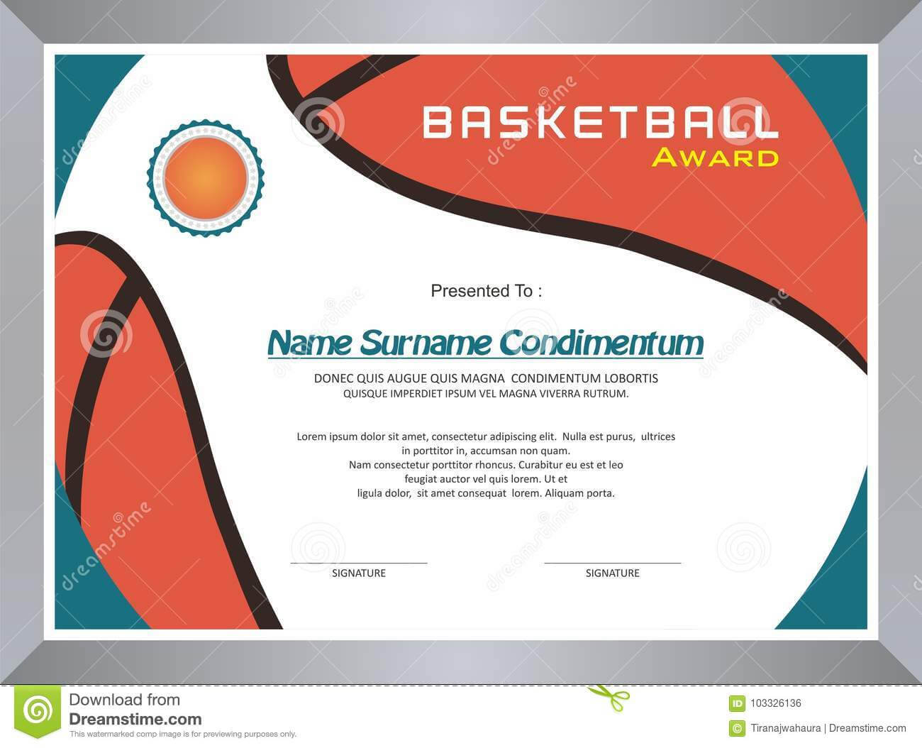 Basketball Award, Diploma Template Design Stock Vector For Basketball Certificate Template