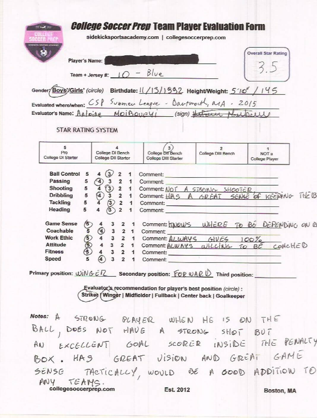 Basketball Scouting Report Template Doc Soccer Player Pertaining To Soccer Report Card Template