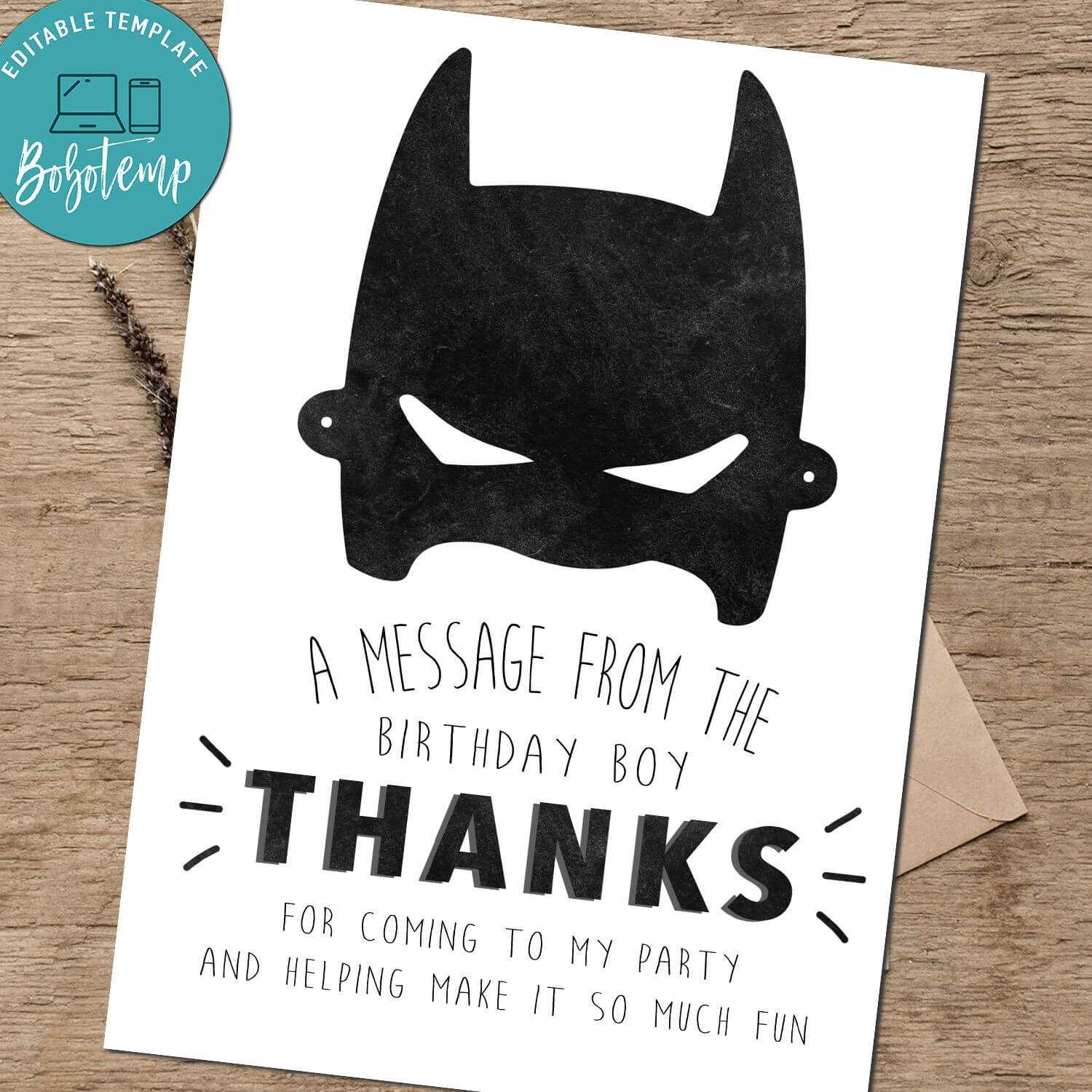 Batman Birthday Thank You Card - Superhero Thank You Card Printab Within Batman Birthday Card Template