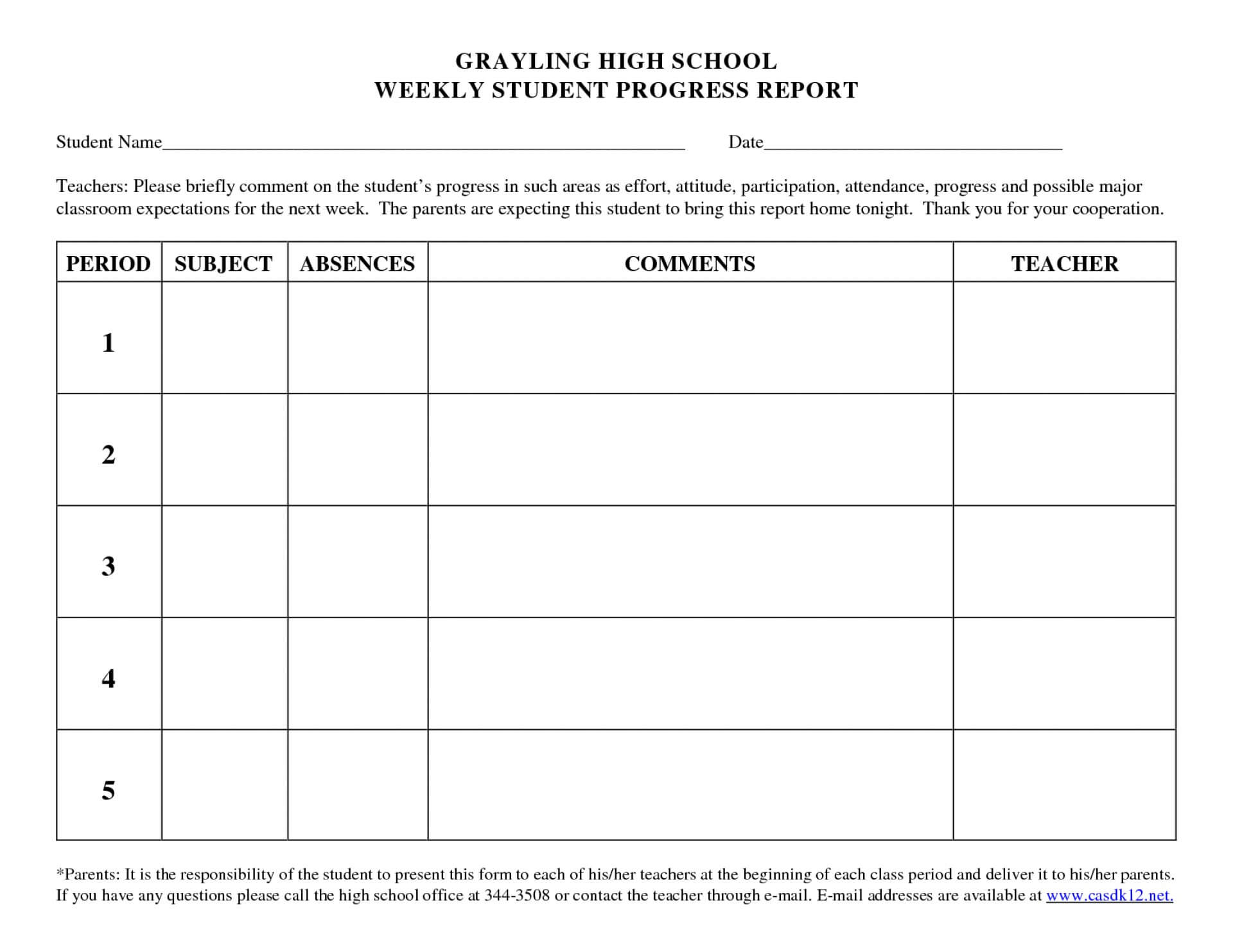 Beautiful Student Progress Report Template Ideas Doc Sample For High School Progress Report Template