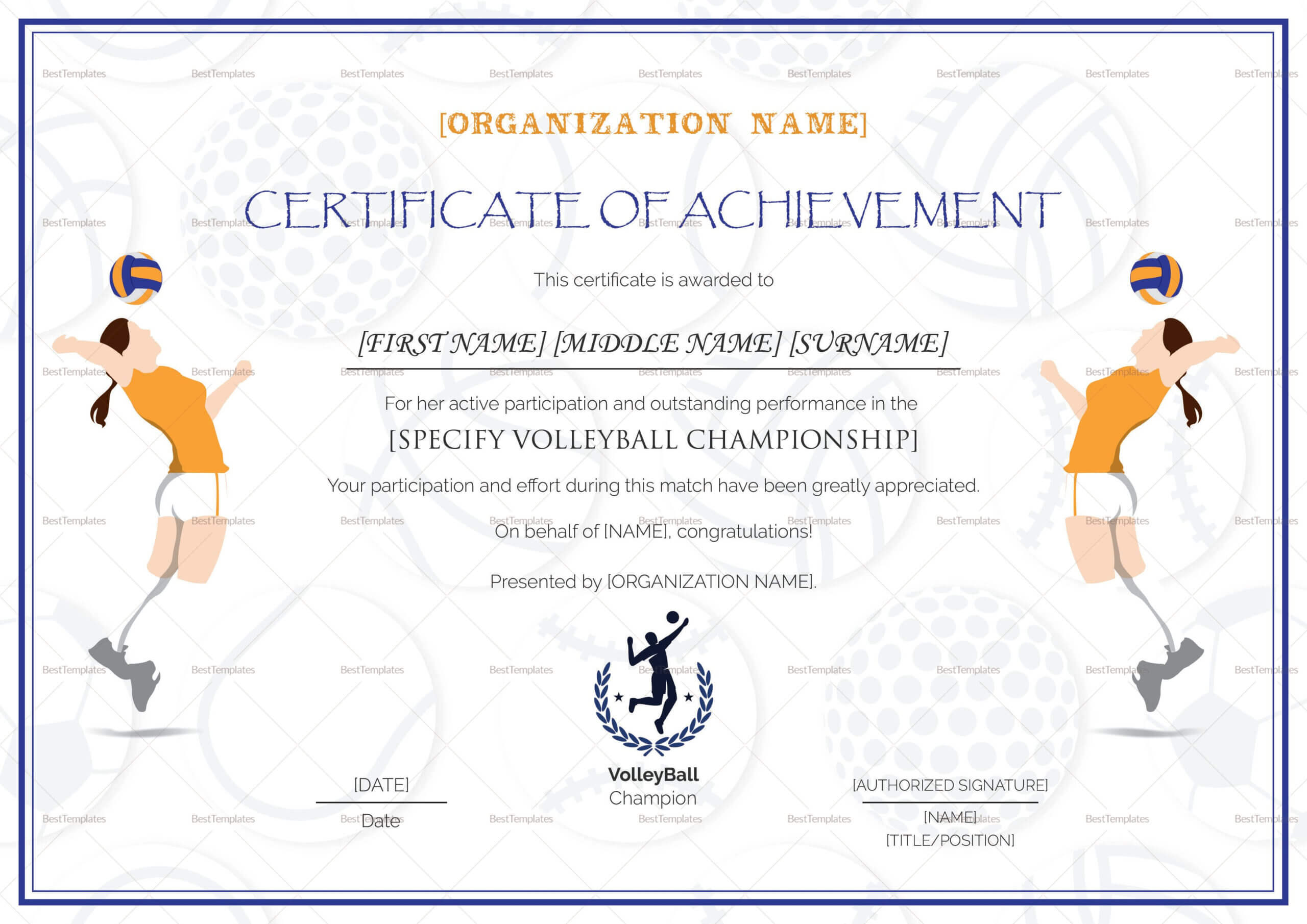 Beautiful Volleyball Certificate Templates – Superkepo For Soccer Certificate Templates For Word